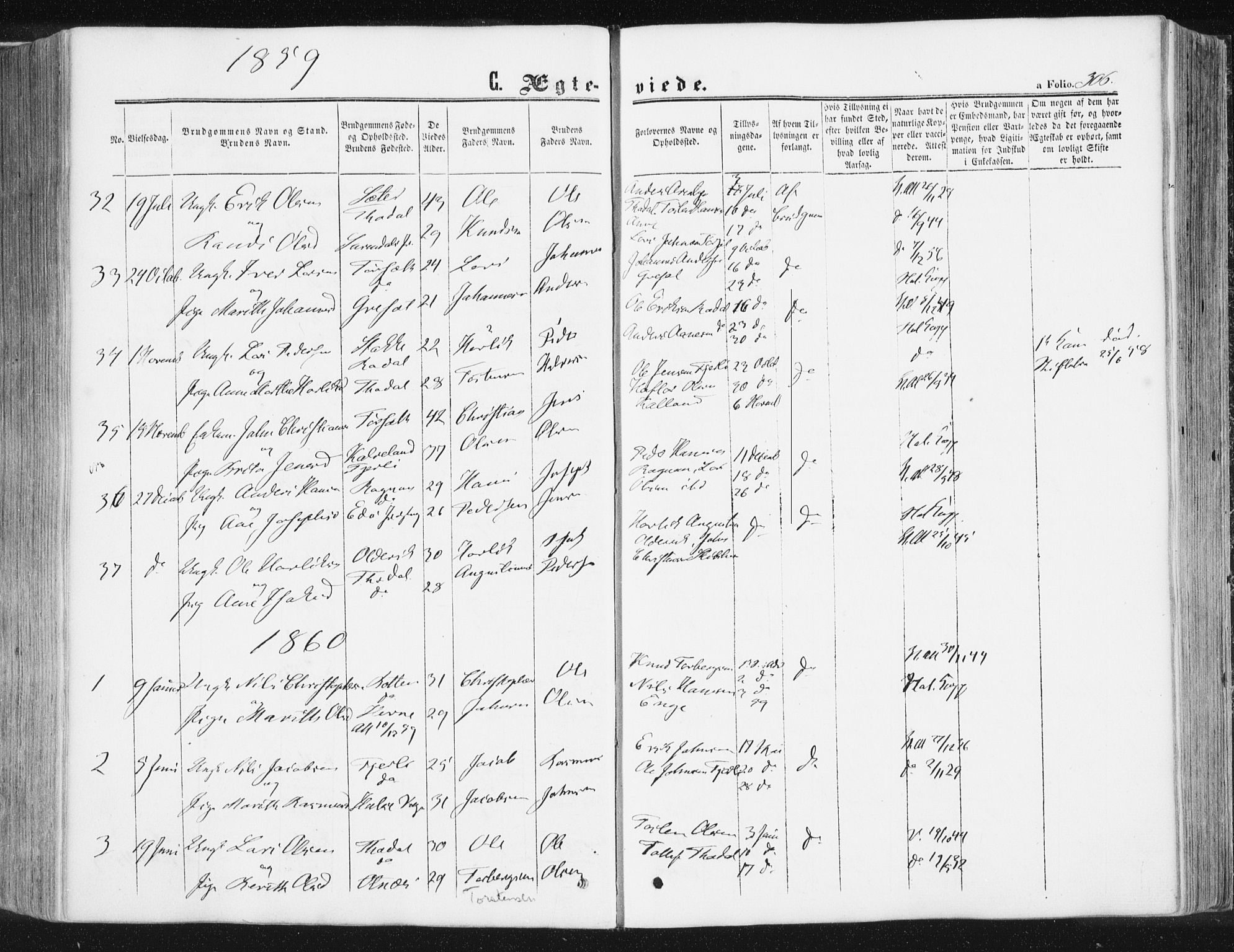 Ministerialprotokoller, klokkerbøker og fødselsregistre - Møre og Romsdal, SAT/A-1454/578/L0905: Parish register (official) no. 578A04, 1859-1877, p. 306