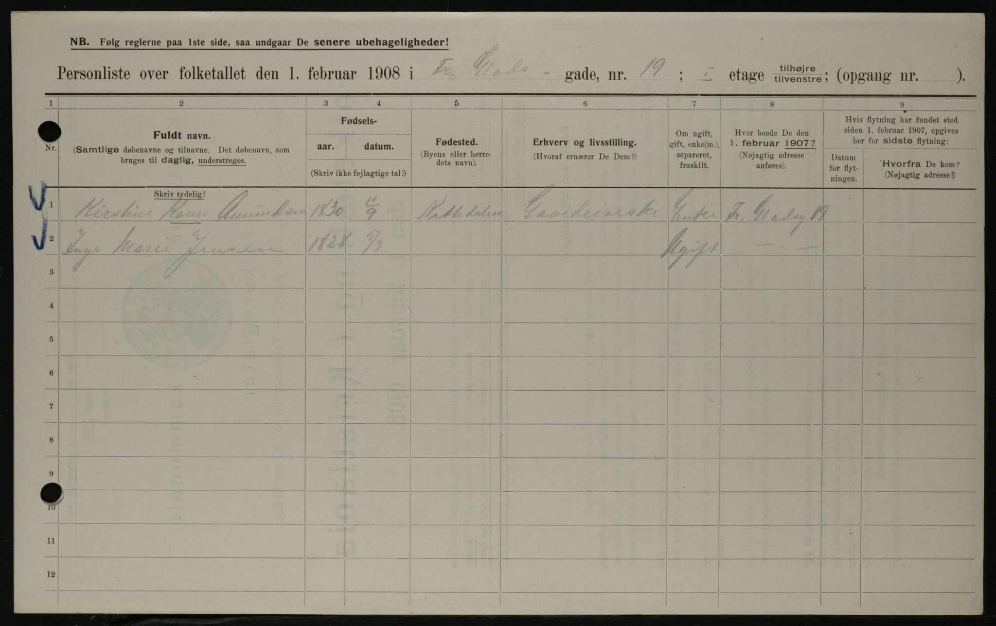 OBA, Municipal Census 1908 for Kristiania, 1908, p. 24034