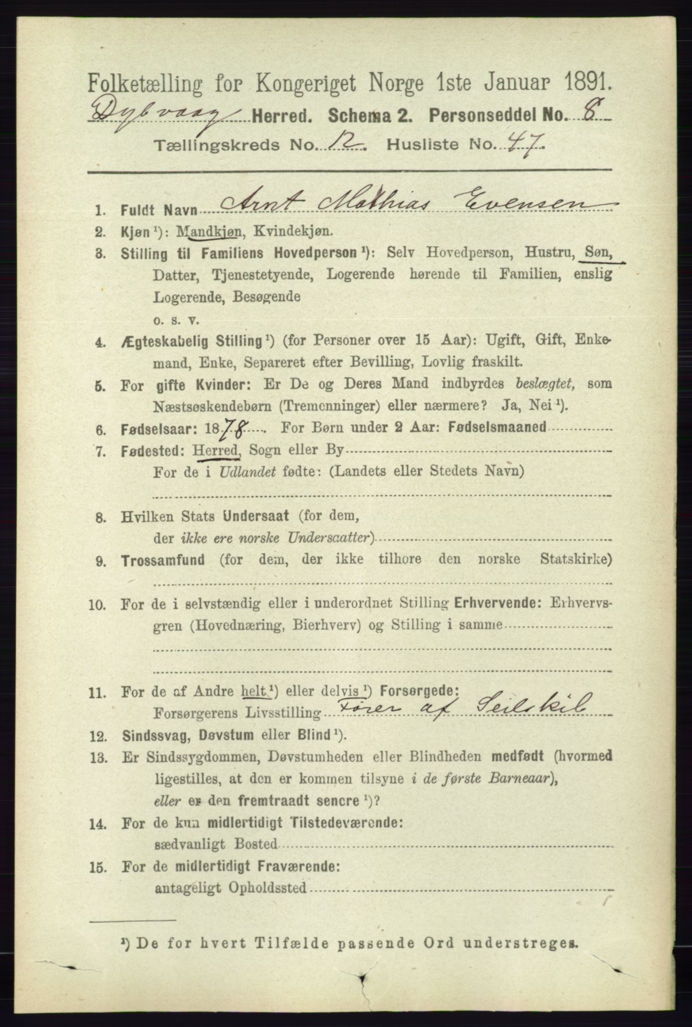 RA, 1891 census for 0915 Dypvåg, 1891, p. 5019