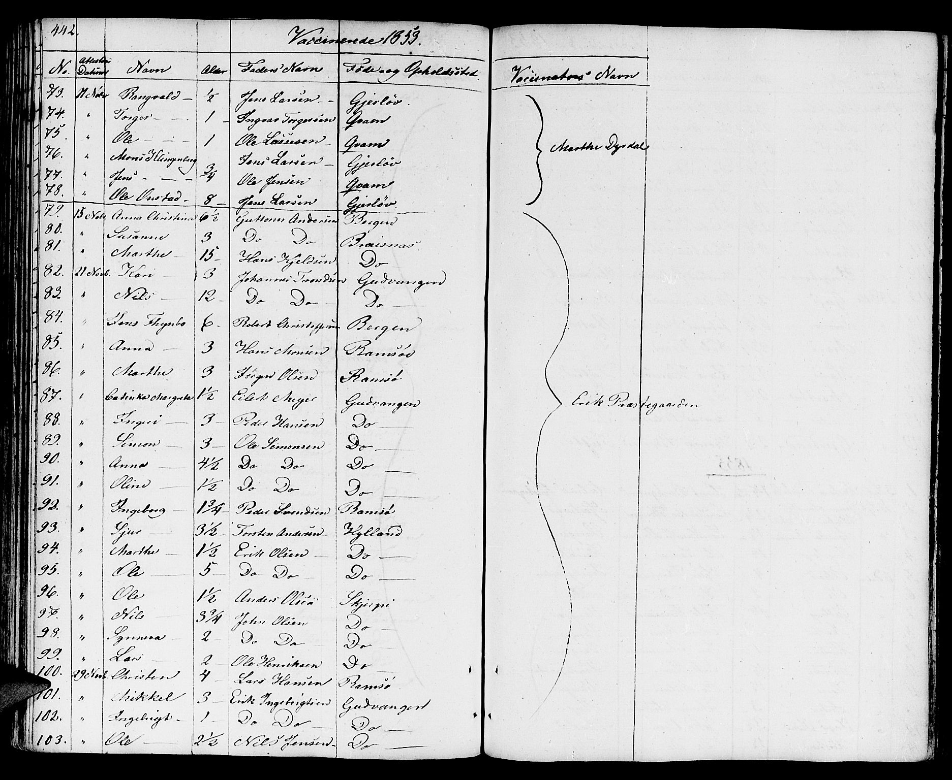 Aurland sokneprestembete, SAB/A-99937/H/Ha/Haa/L0006: Parish register (official) no. A 6, 1821-1859, p. 442