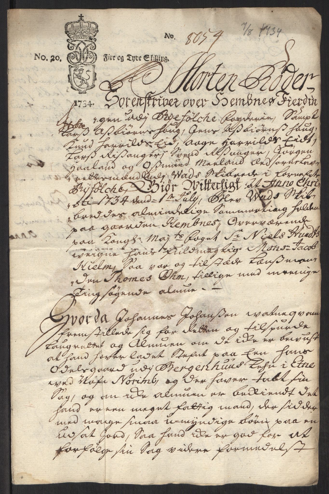 Stattholderembetet 1572-1771, AV/RA-EA-2870/Ef/L0107: Brev fra embetsmenn og andre, 1733-1734, p. 327