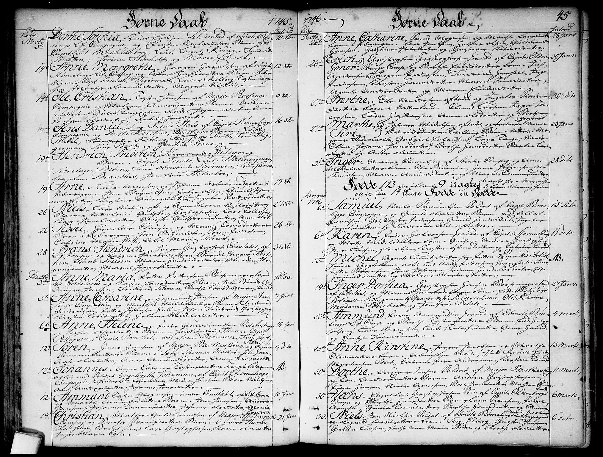 Garnisonsmenigheten Kirkebøker, SAO/A-10846/F/Fa/L0001: Parish register (official) no. 1, 1734-1756, p. 45