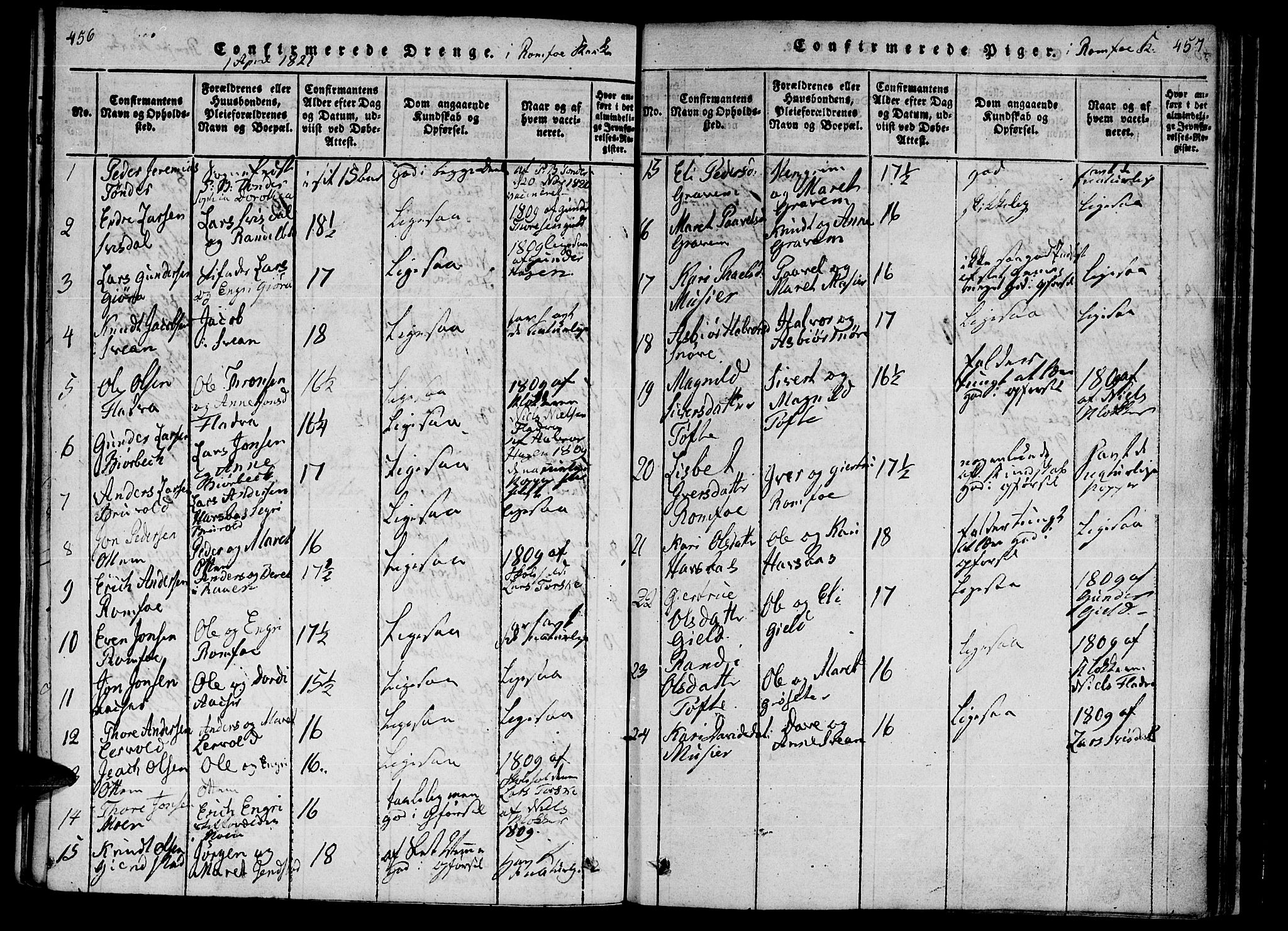 Ministerialprotokoller, klokkerbøker og fødselsregistre - Møre og Romsdal, AV/SAT-A-1454/590/L1009: Parish register (official) no. 590A03 /1, 1819-1832, p. 456-457