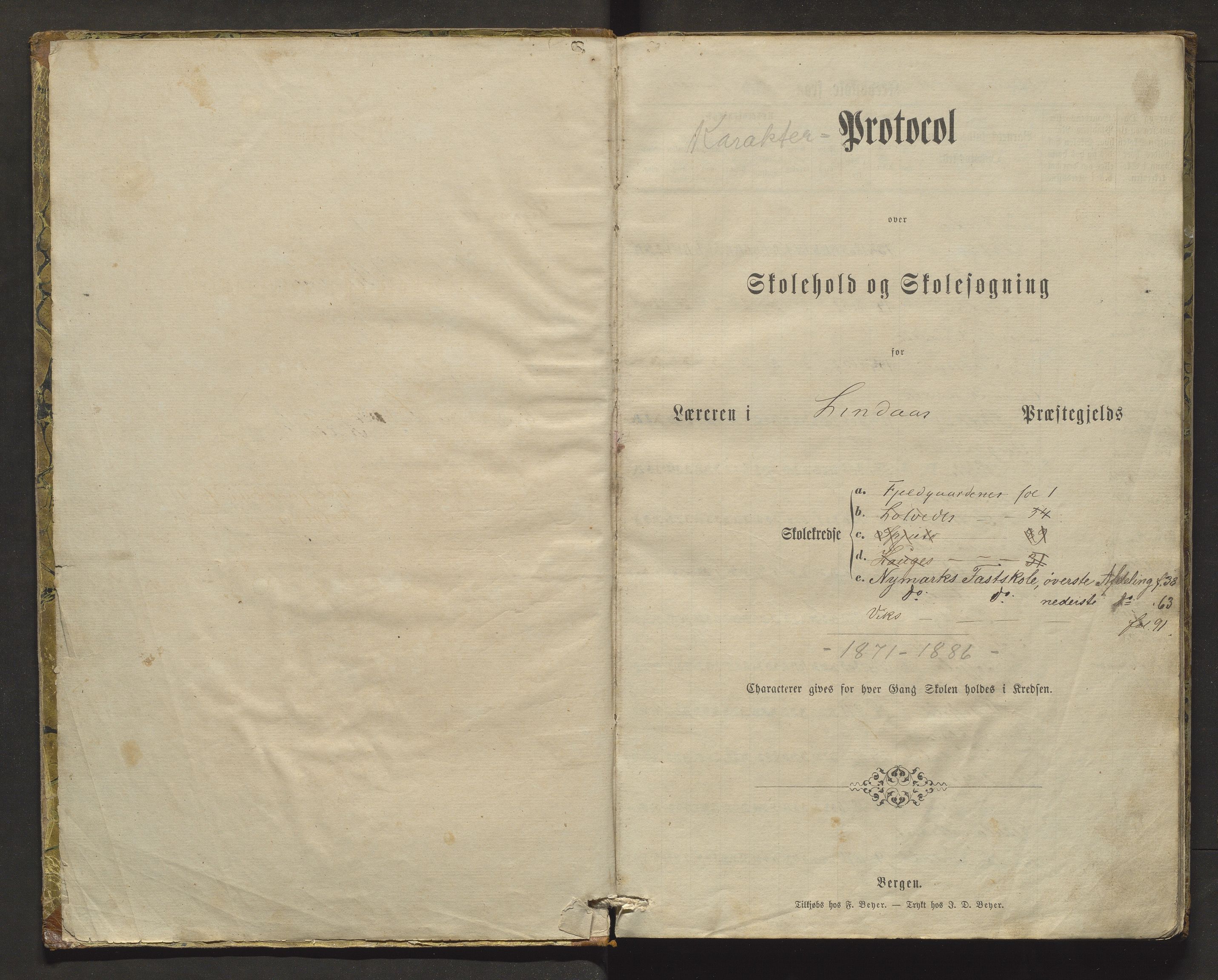 Lindås kommune. Barneskulane, IKAH/1263-231/F/Fa/L0021: Skuleprotokoll for Fjellgardane, Hauge, Nymark, Løtvedt, Spjutø og Vik krinsar, 1871-1886