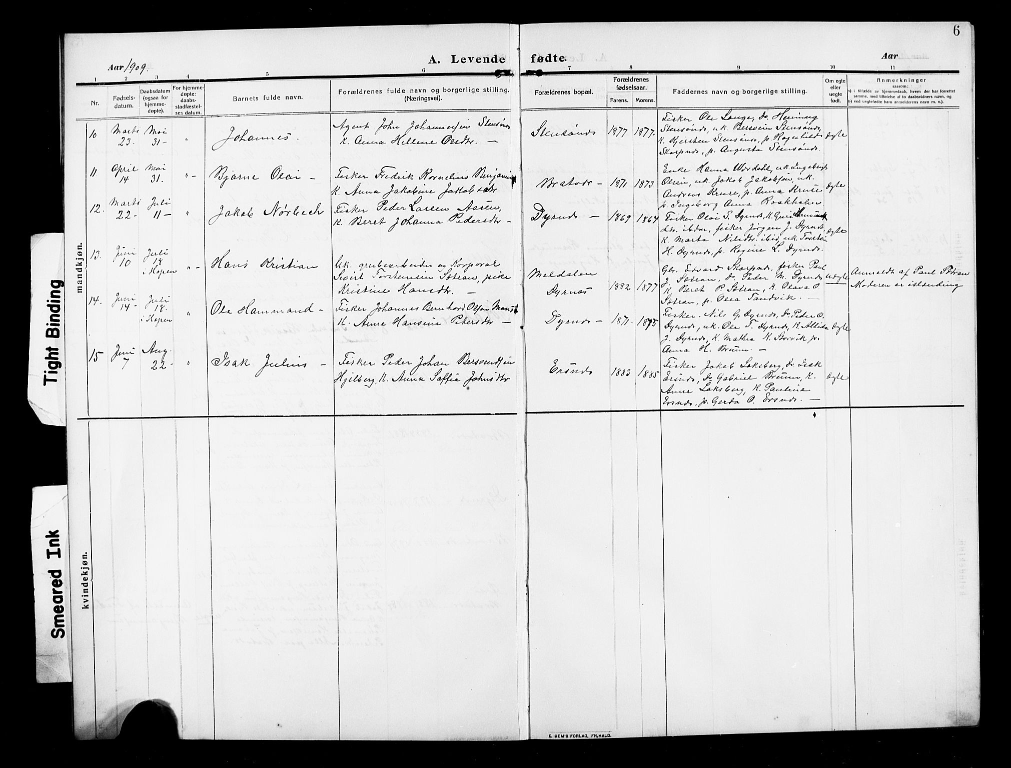 Ministerialprotokoller, klokkerbøker og fødselsregistre - Møre og Romsdal, AV/SAT-A-1454/582/L0949: Parish register (copy) no. 582C01, 1909-1925, p. 6