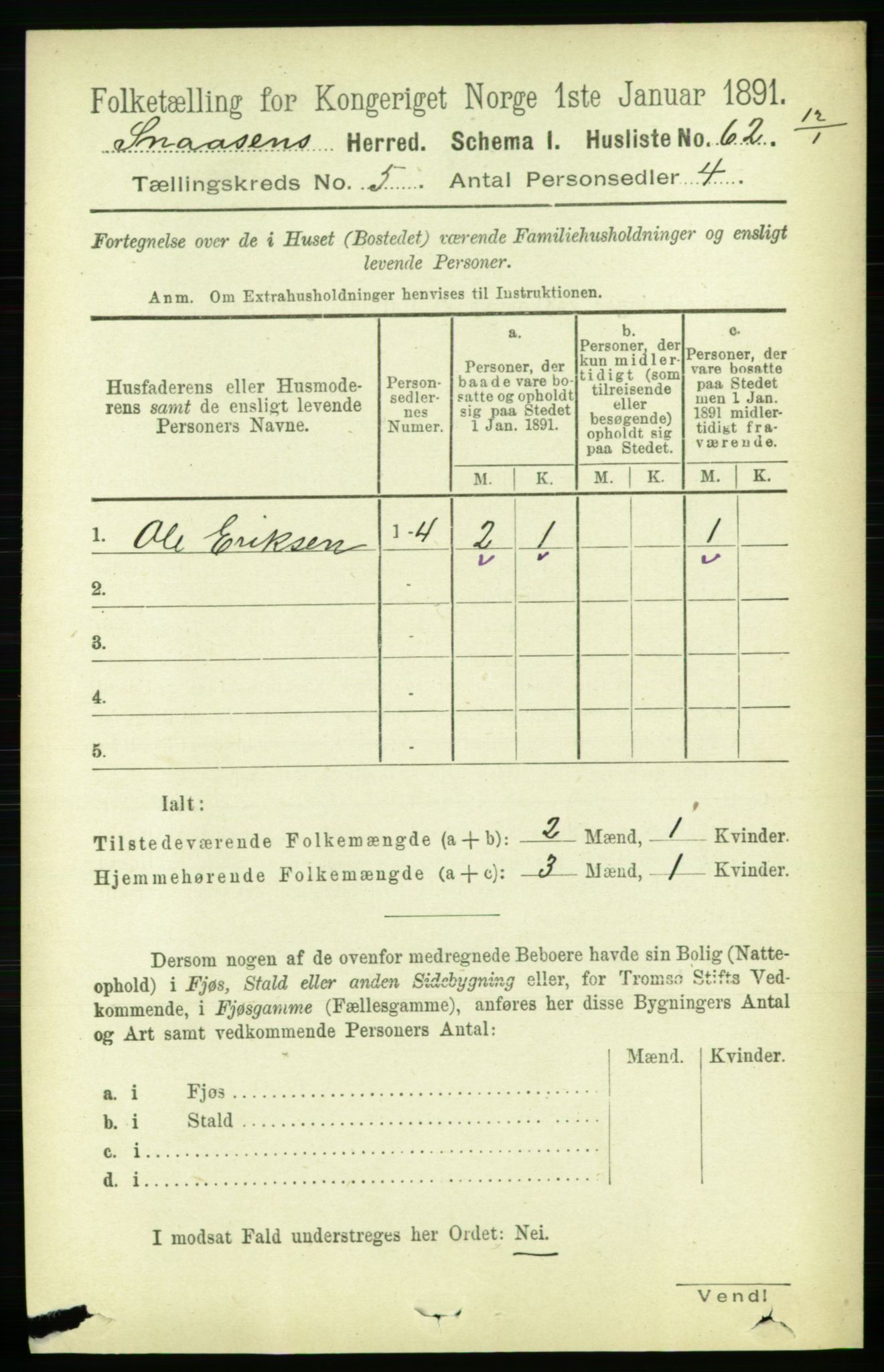 RA, 1891 census for 1736 Snåsa, 1891, p. 1475