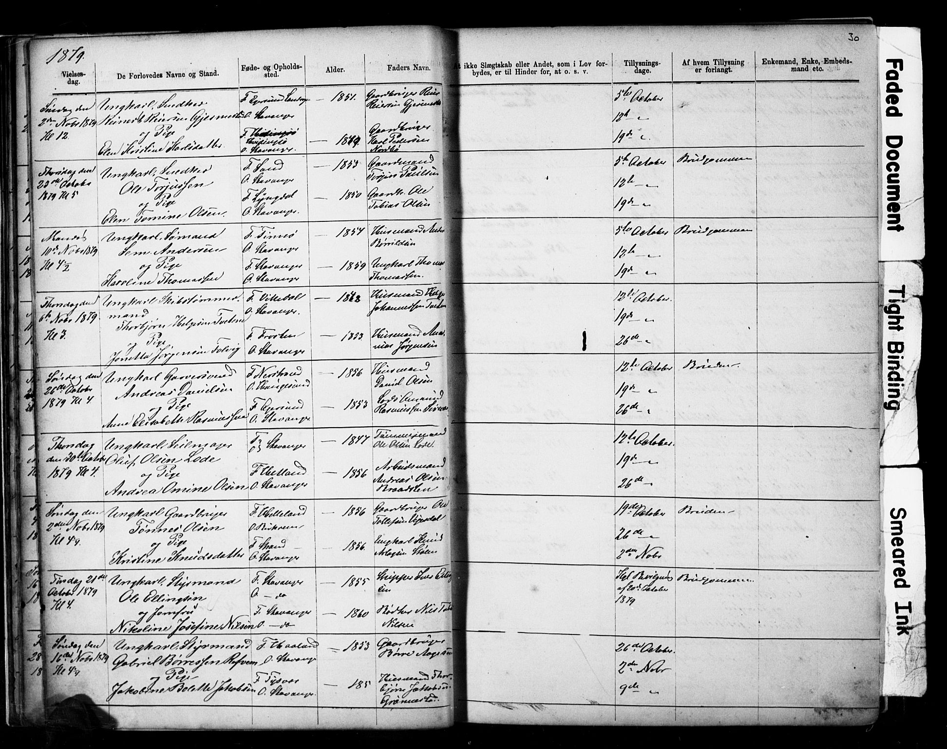 Domkirken sokneprestkontor, SAST/A-101812/001/30/30BB/L0014: Parish register (copy) no. B 14, 1875-1902, p. 30