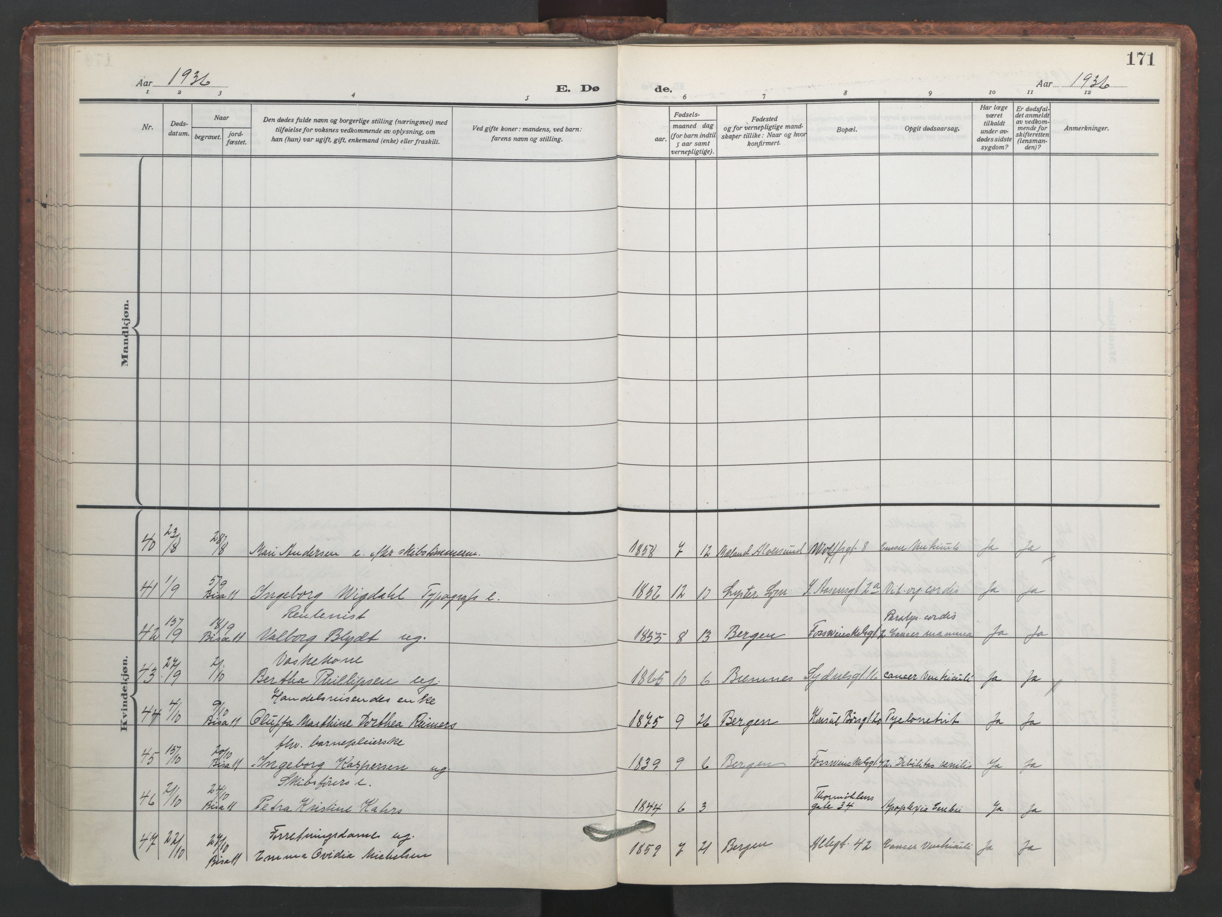 Johanneskirken sokneprestembete, SAB/A-76001/H/Hab: Parish register (copy) no. D 2, 1916-1950, p. 170b-171a