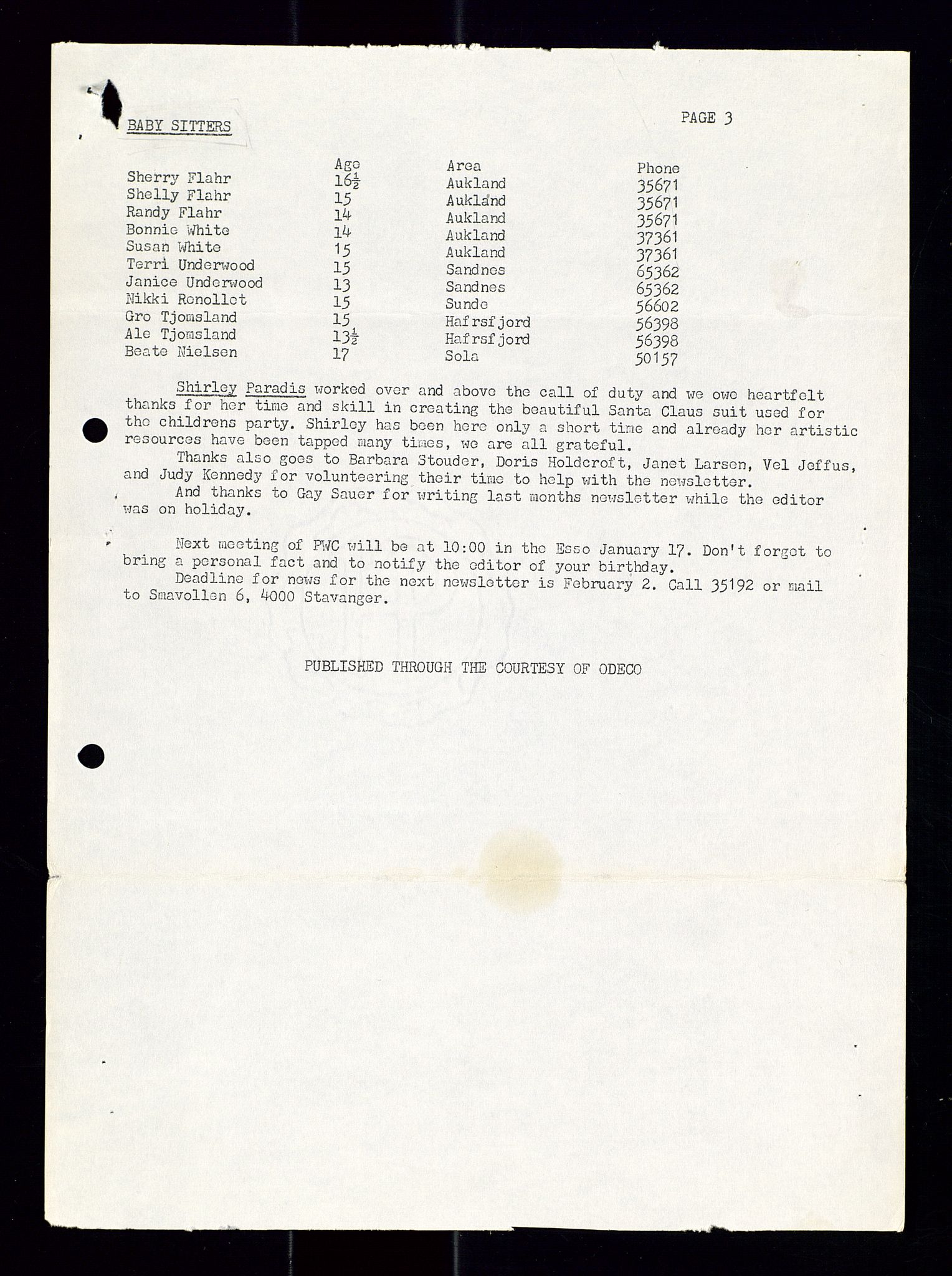 PA 1547 - Petroleum Wives Club, AV/SAST-A-101974/X/Xa/L0001: Newsletters (1971-1978)/radiointervjuer på kasett (1989-1992), 1970-1978