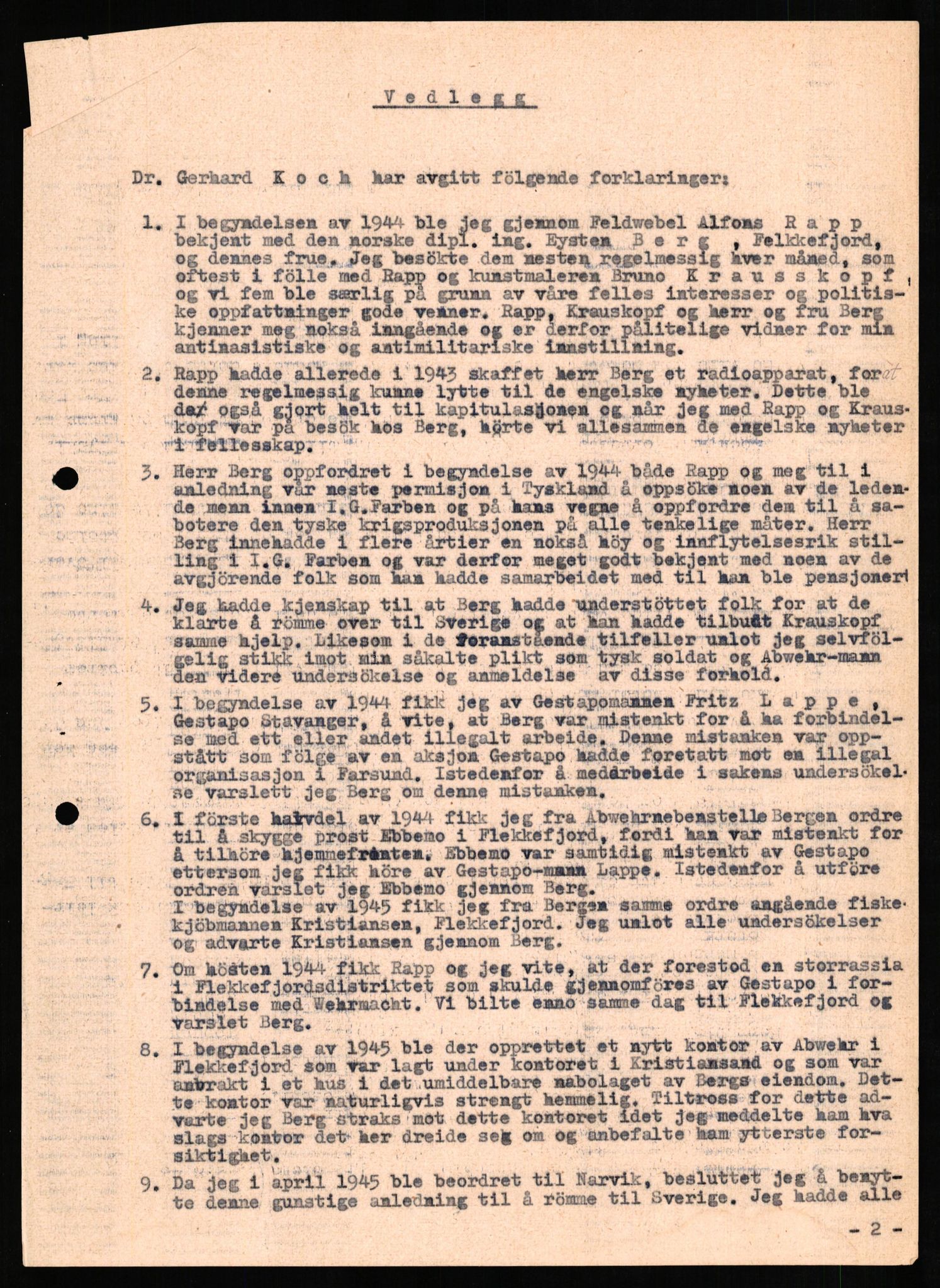 Forsvaret, Forsvarets overkommando II, RA/RAFA-3915/D/Db/L0017: CI Questionaires. Tyske okkupasjonsstyrker i Norge. Tyskere., 1945-1946, p. 182