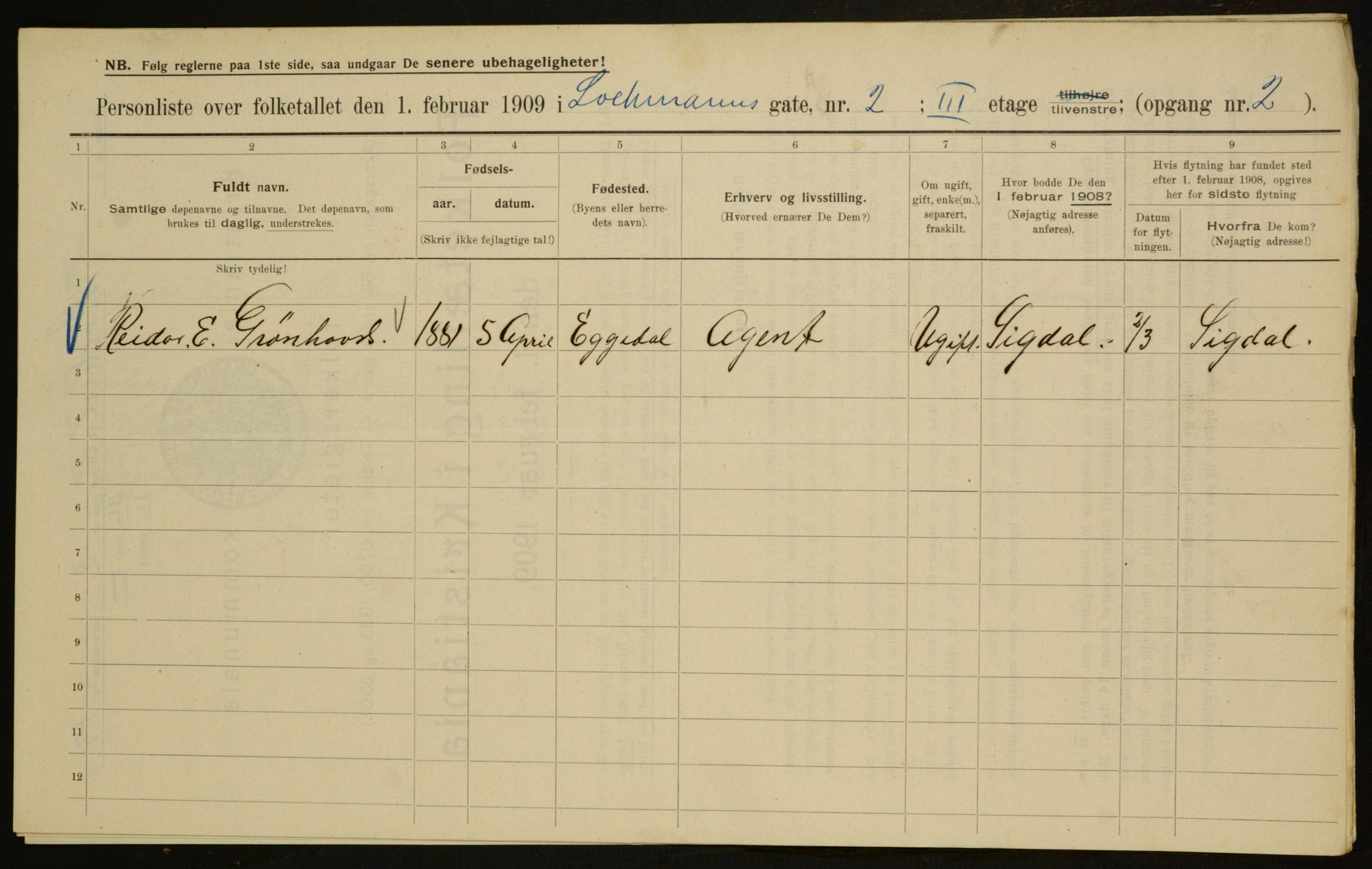 OBA, Municipal Census 1909 for Kristiania, 1909, p. 74142