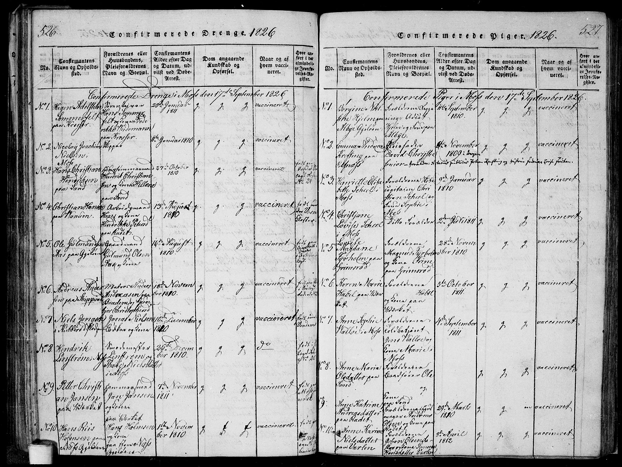 Moss prestekontor Kirkebøker, SAO/A-2003/F/Fa/L0005: Parish register (official) no. I 5, 1814-1828, p. 526-527