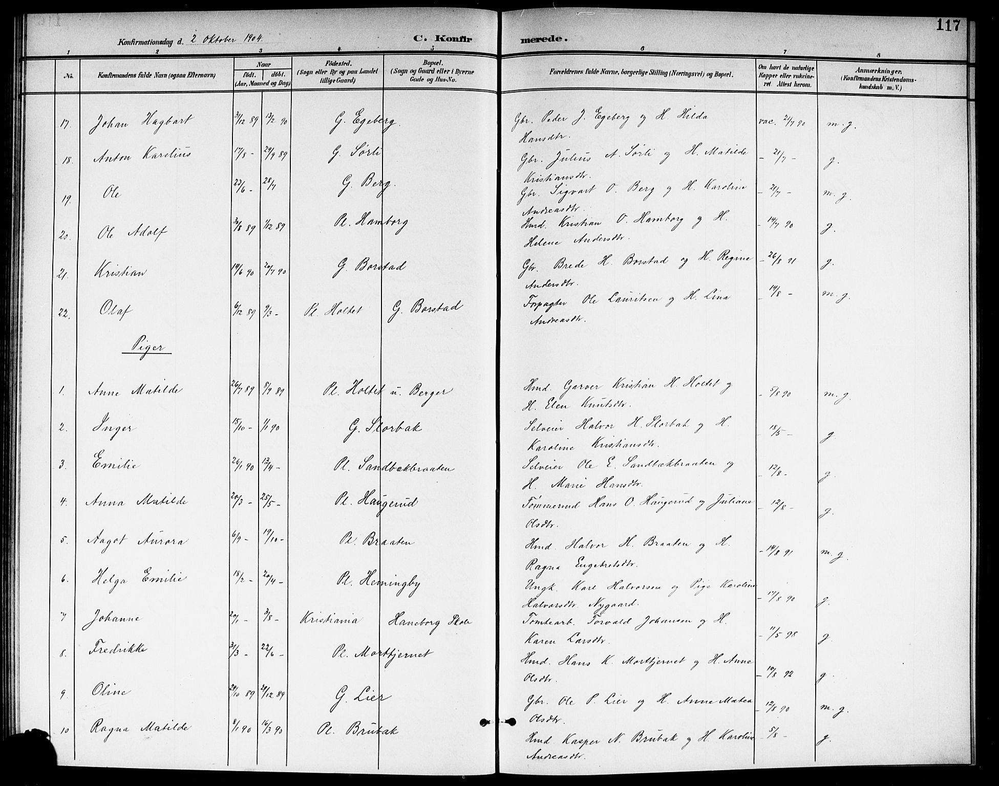 Aurskog prestekontor Kirkebøker, SAO/A-10304a/G/Ga/L0004: Parish register (copy) no. I 4, 1901-1921, p. 117