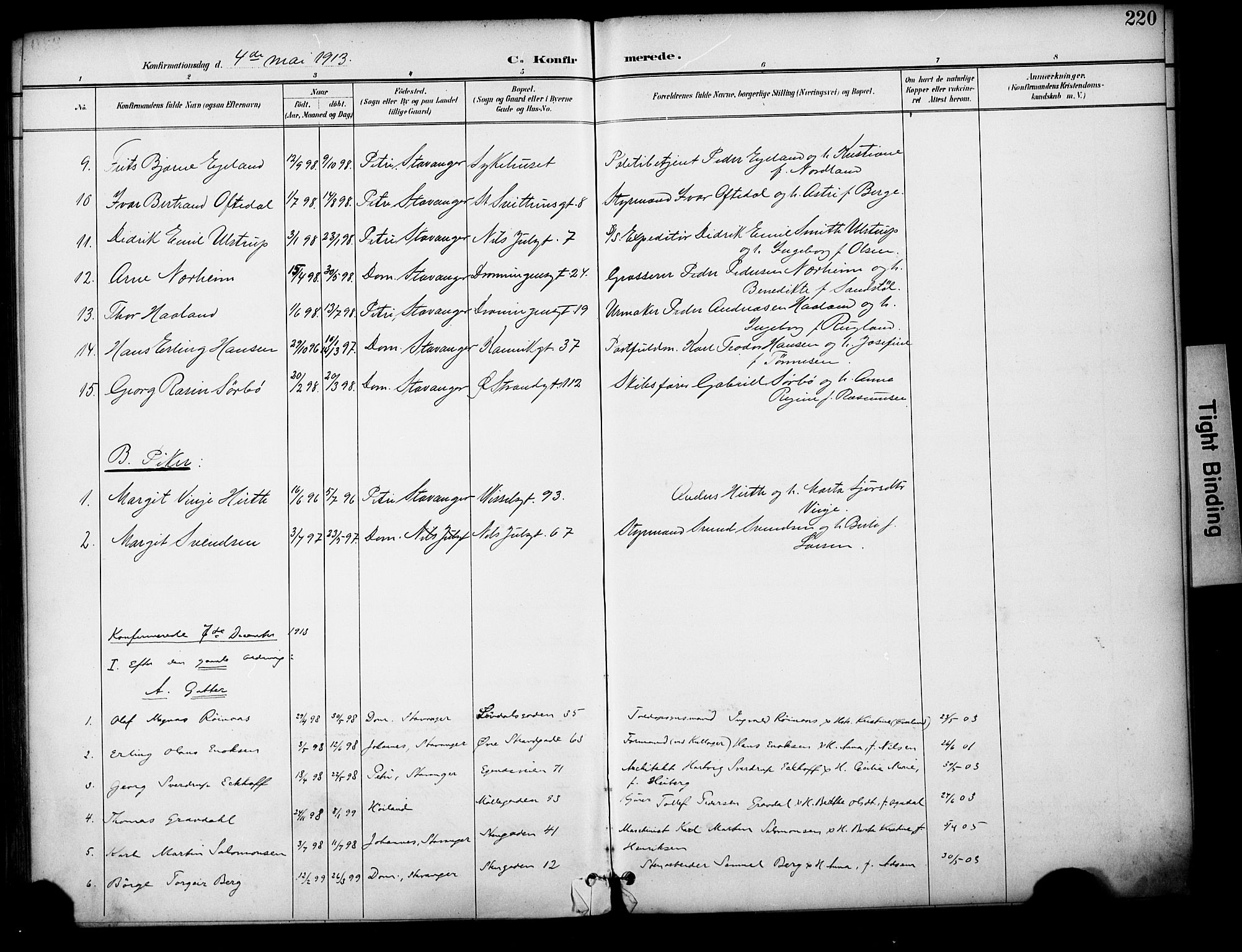 Domkirken sokneprestkontor, AV/SAST-A-101812/001/30/30BA/L0031: Parish register (official) no. A 30, 1896-1916, p. 220