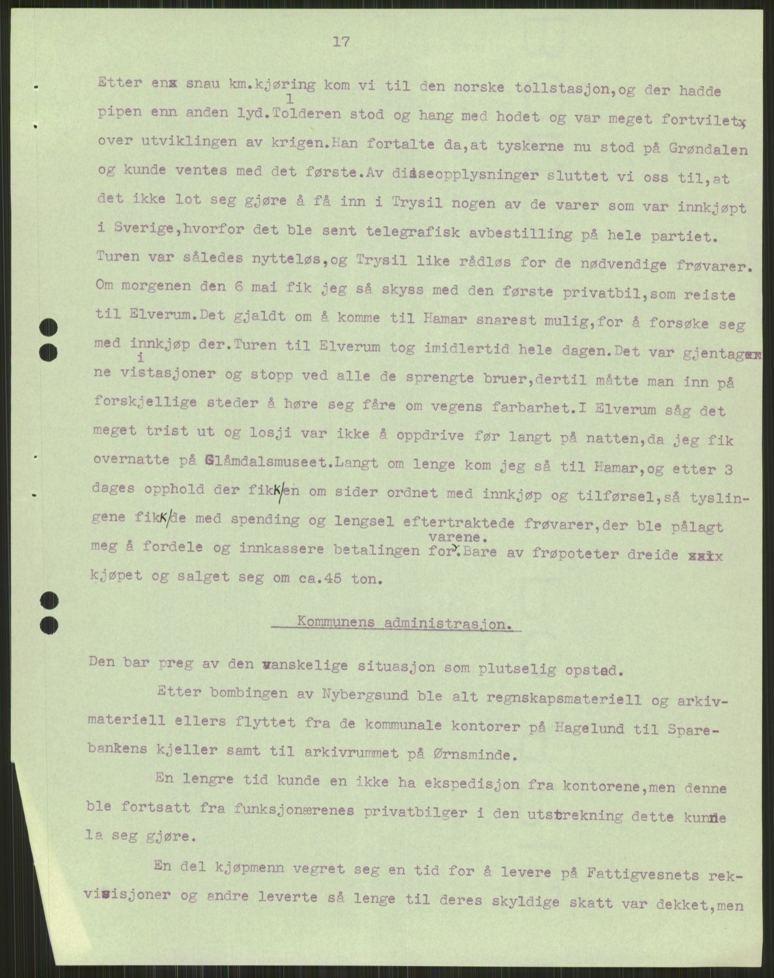 Forsvaret, Forsvarets krigshistoriske avdeling, AV/RA-RAFA-2017/Y/Ya/L0013: II-C-11-31 - Fylkesmenn.  Rapporter om krigsbegivenhetene 1940., 1940, p. 1006