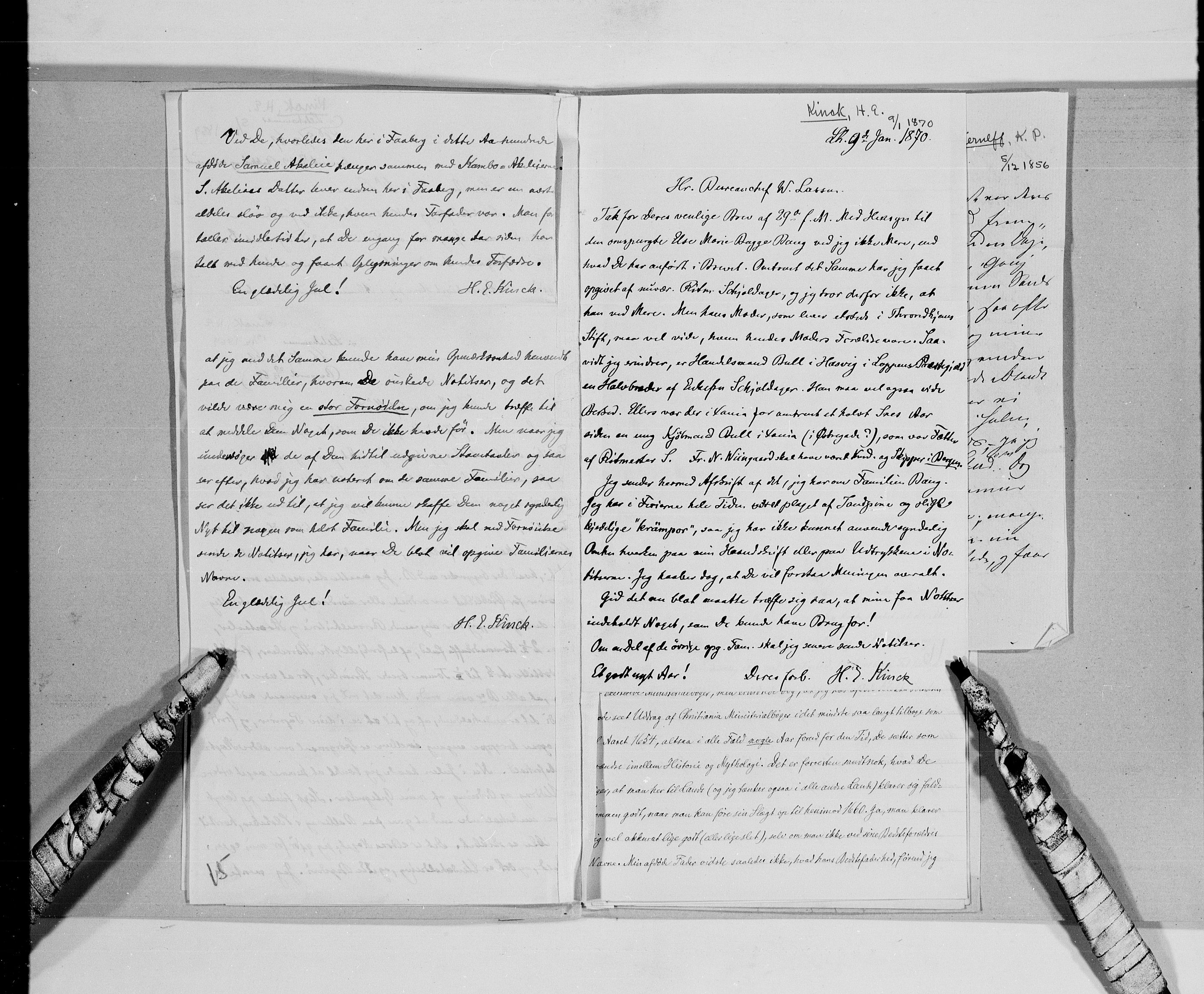 Lassens samlinger, AV/RA-PA-0051/G/L0099: Alfabetisk ordnede brev til Wilhelm Lassen: Keyser - Nissen, 1815-1907, p. 20