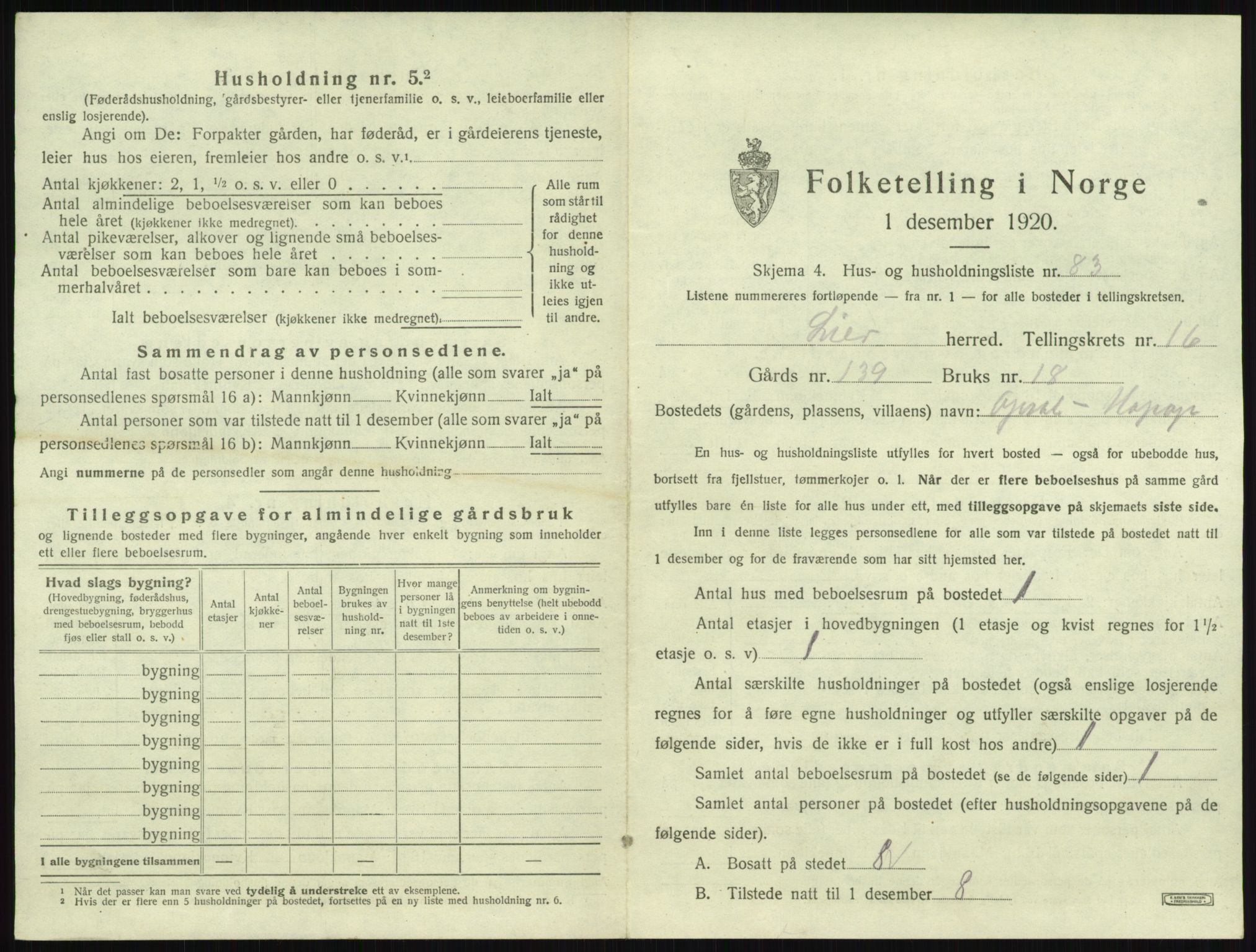 SAKO, 1920 census for Lier, 1920, p. 2894