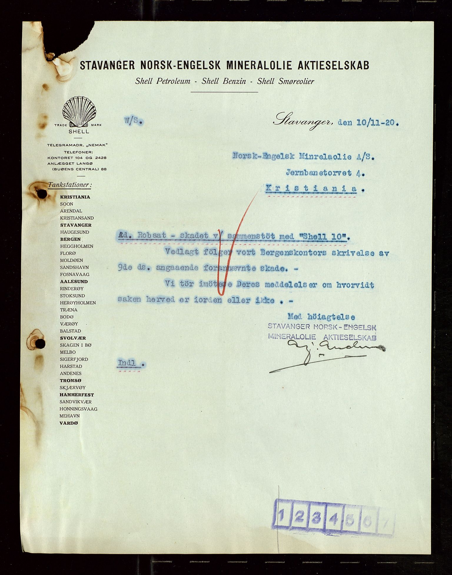 Pa 1521 - A/S Norske Shell, AV/SAST-A-101915/E/Ea/Eaa/L0008: Sjefskorrespondanse, 1920, p. 178