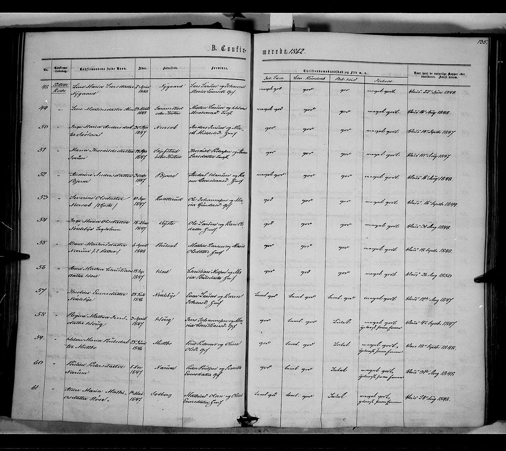 Vestre Toten prestekontor, AV/SAH-PREST-108/H/Ha/Haa/L0007: Parish register (official) no. 7, 1862-1869, p. 135