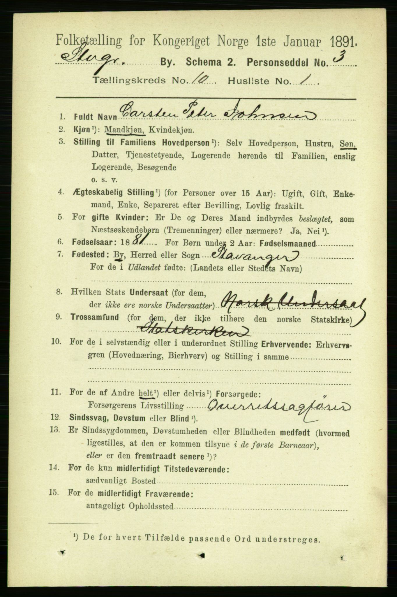 RA, 1891 census for 1103 Stavanger, 1891, p. 13712