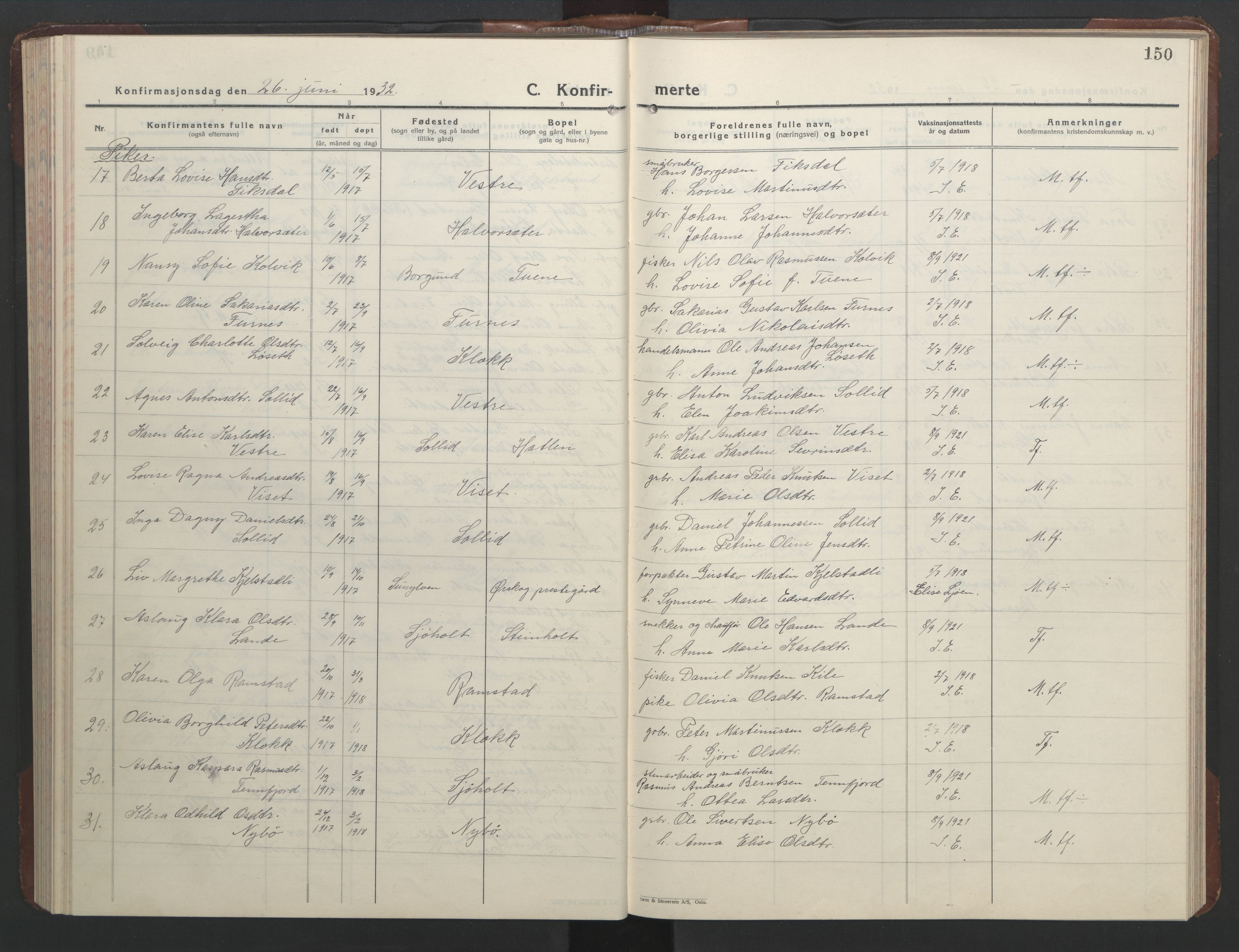 Ministerialprotokoller, klokkerbøker og fødselsregistre - Møre og Romsdal, AV/SAT-A-1454/522/L0329: Parish register (copy) no. 522C08, 1926-1951, p. 150