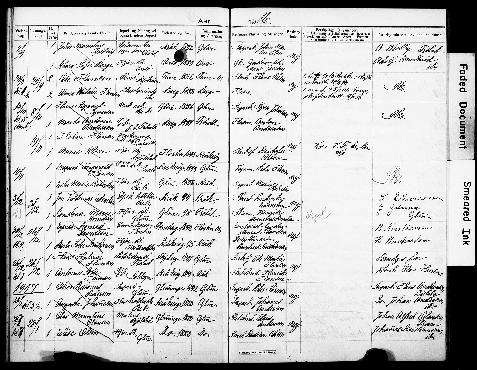 Kråkerøy prestekontor Kirkebøker, AV/SAO-A-10912/H/Ha/L0002: Banns register no. 2, 1909-1918