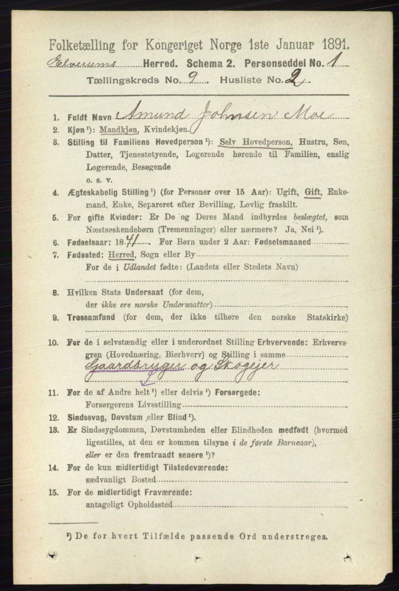 RA, 1891 census for 0427 Elverum, 1891, p. 7690