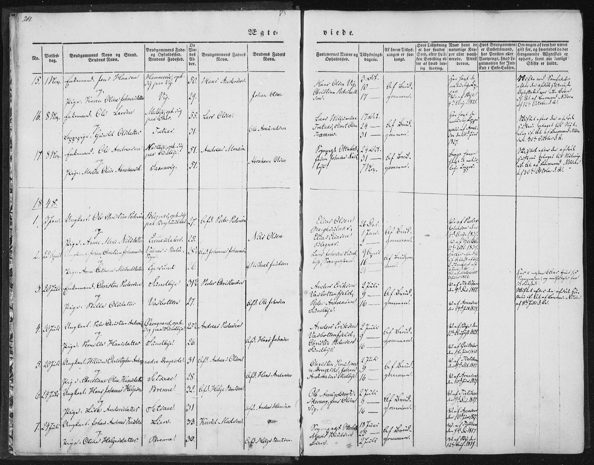 Ministerialprotokoller, klokkerbøker og fødselsregistre - Nordland, SAT/A-1459/847/L0667: Parish register (official) no. 847A07, 1842-1871, p. 261