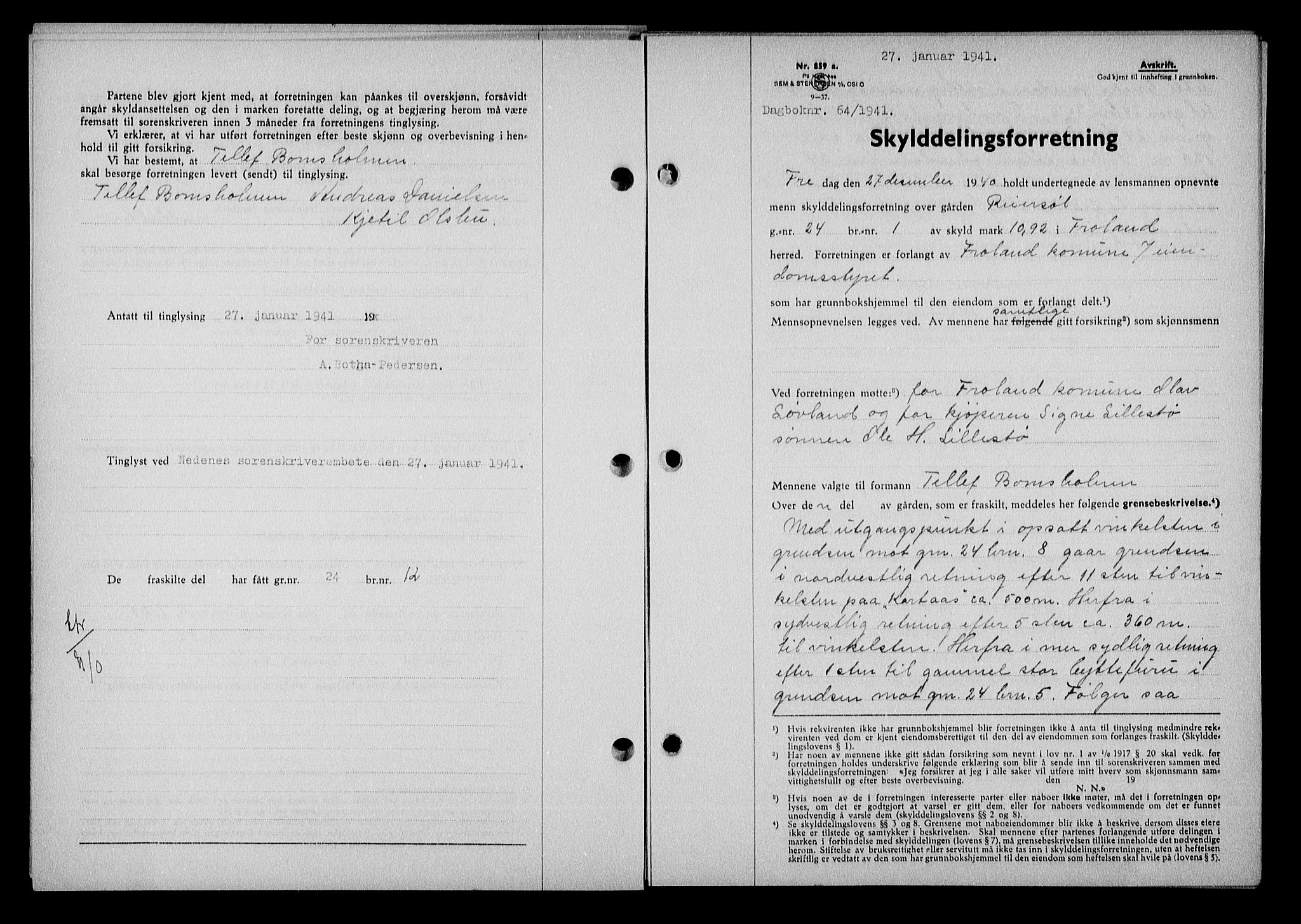 Nedenes sorenskriveri, SAK/1221-0006/G/Gb/Gba/L0048: Mortgage book no. A-II, 1940-1941, Diary no: : 64/1941