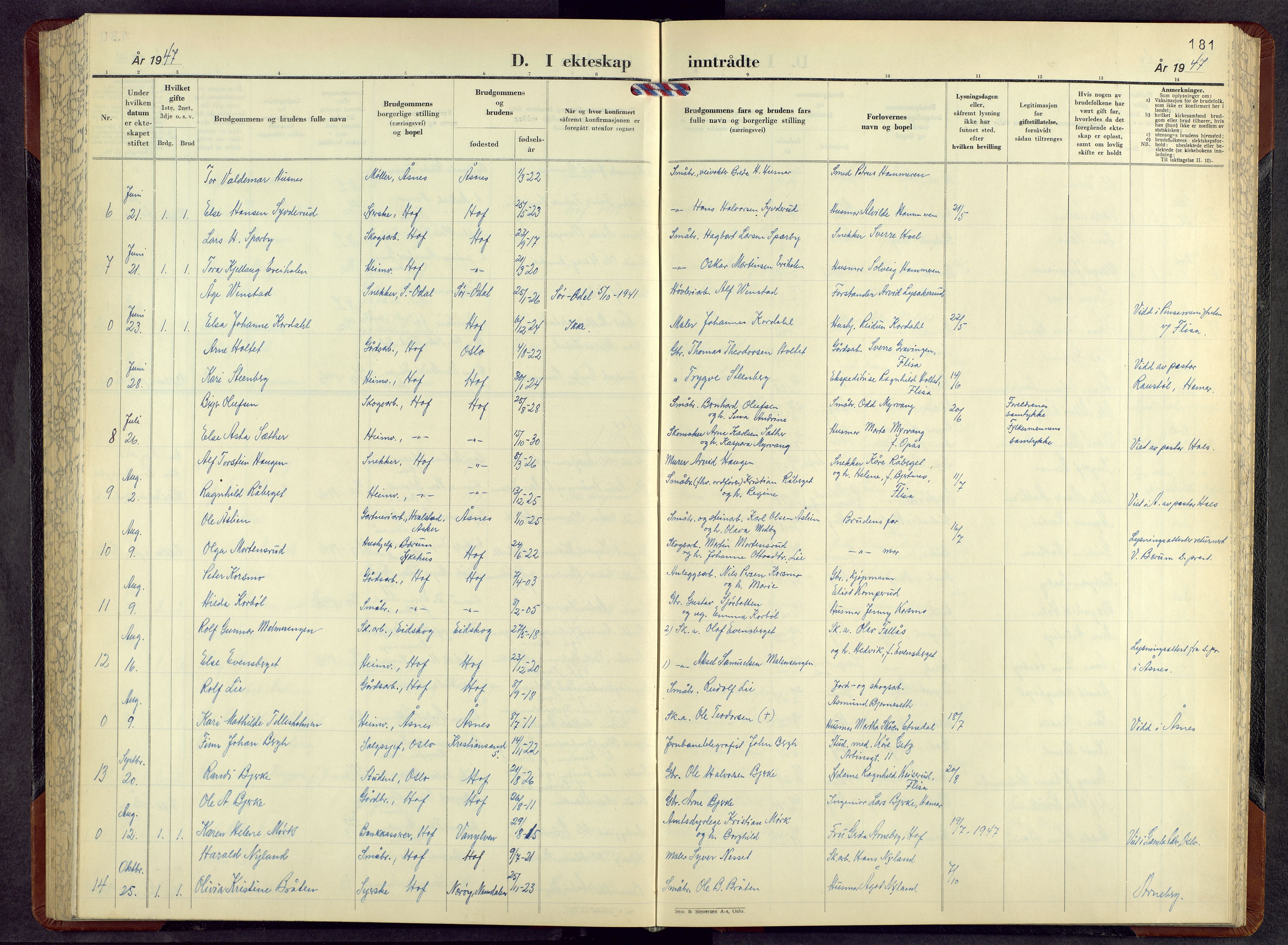 Hof prestekontor, AV/SAH-PREST-038/H/Ha/Hab/L0004: Parish register (copy) no. 4, 1948-1967, p. 181