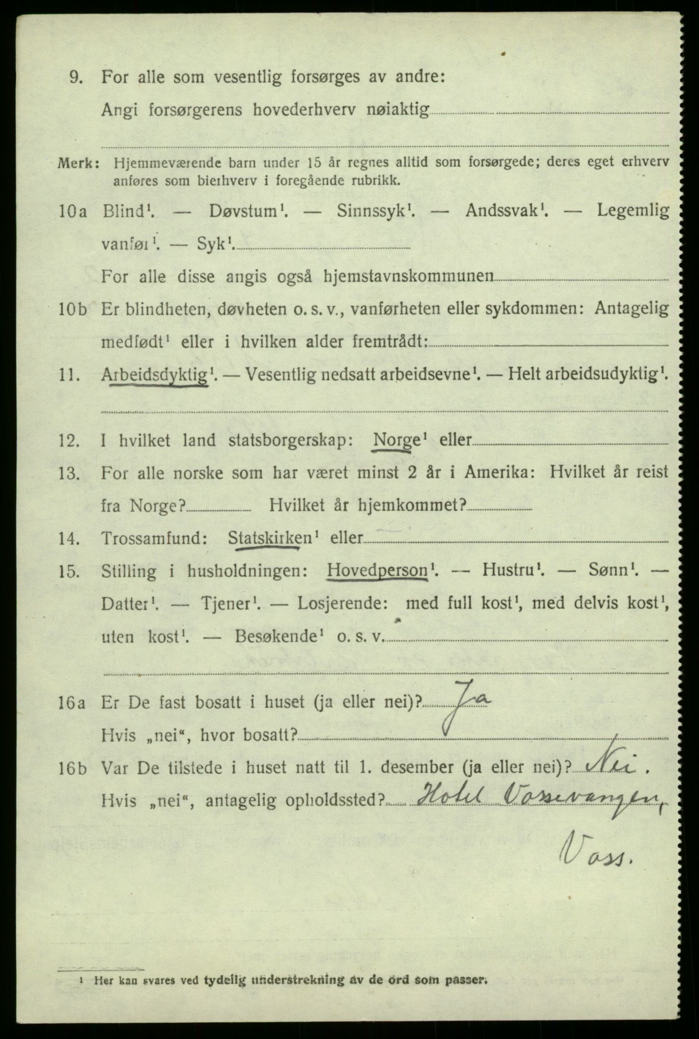 SAB, 1920 census for Granvin, 1920, p. 1161