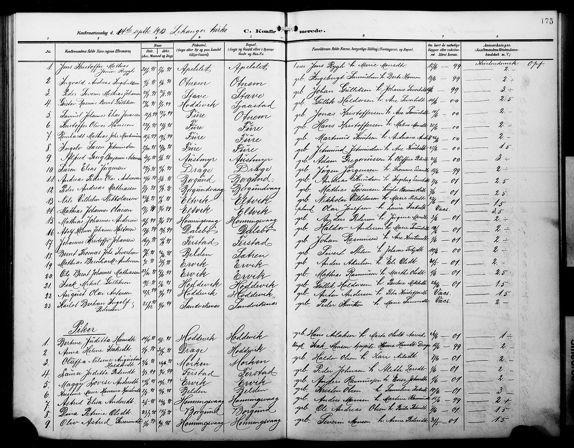 Selje sokneprestembete, AV/SAB-A-99938/H/Ha/Hab/Habb: Parish register (copy) no. B 1, 1905-1923, p. 175