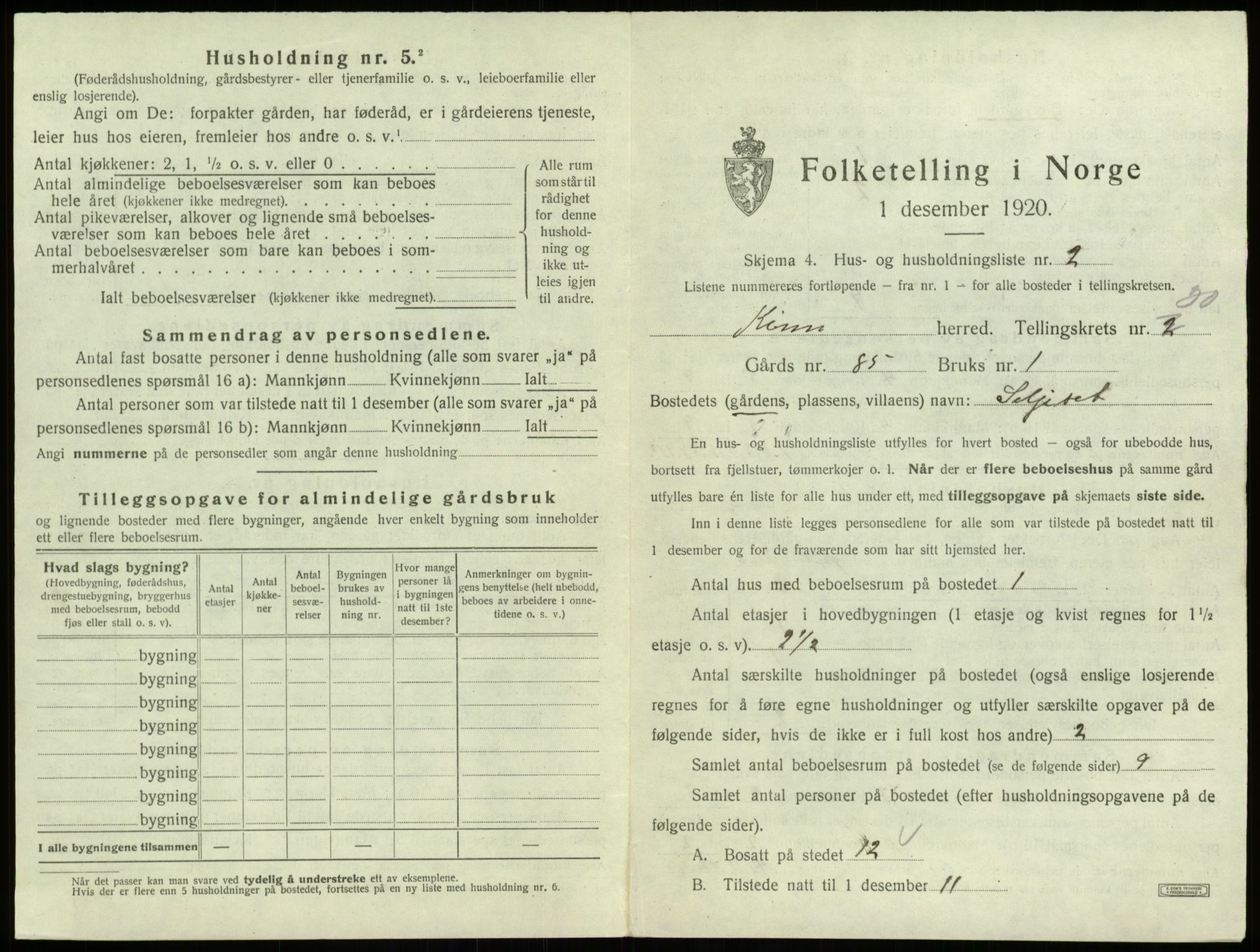 SAB, 1920 census for Kinn, 1920, p. 1499