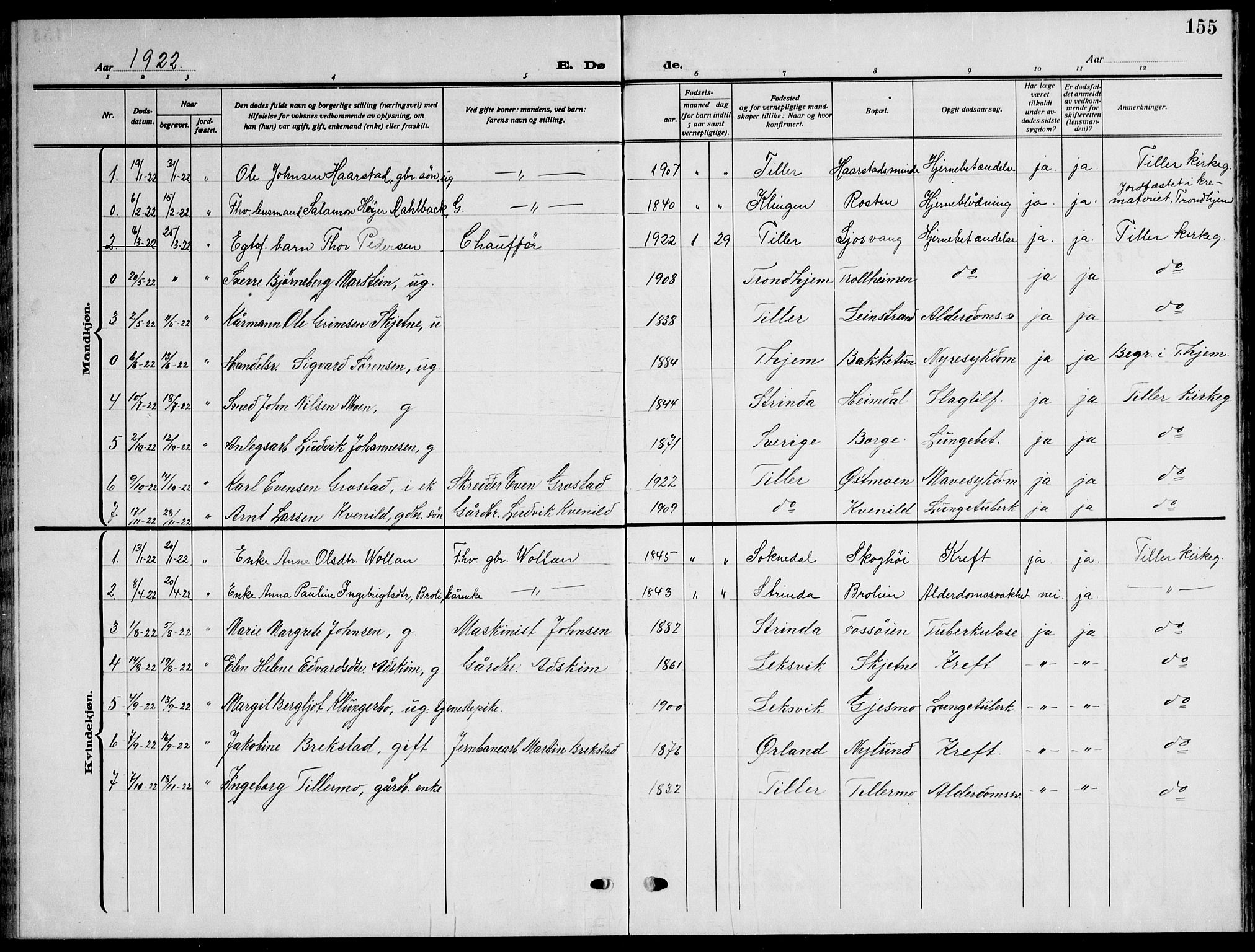 Ministerialprotokoller, klokkerbøker og fødselsregistre - Sør-Trøndelag, SAT/A-1456/621/L0462: Parish register (copy) no. 621C05, 1915-1945, p. 155