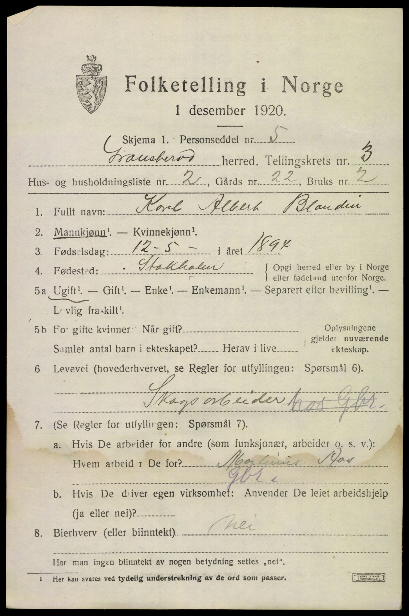 SAKO, 1920 census for Gransherad, 1920, p. 1420