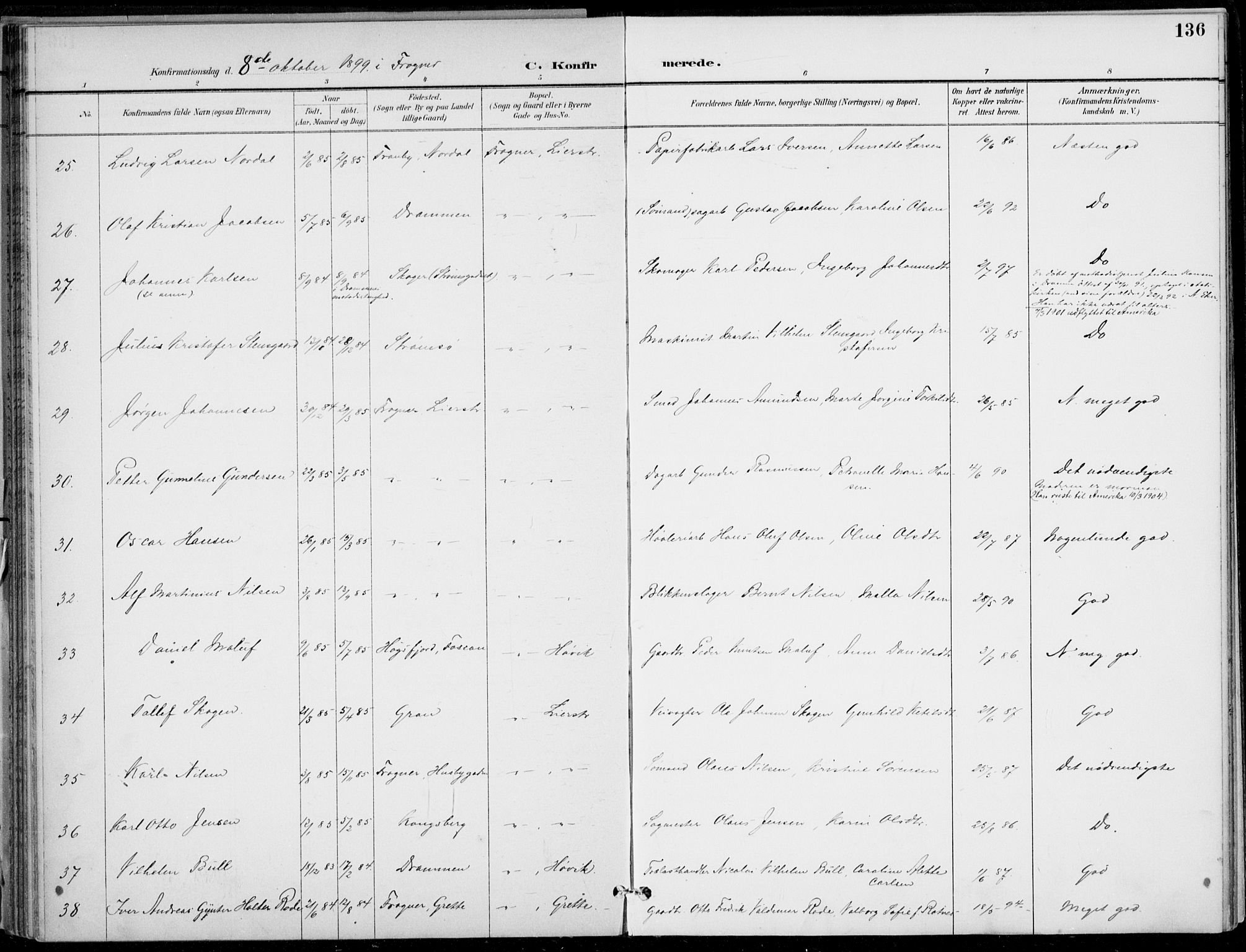 Lier kirkebøker, AV/SAKO-A-230/F/Fa/L0016: Parish register (official) no. I 16, 1895-1900, p. 136