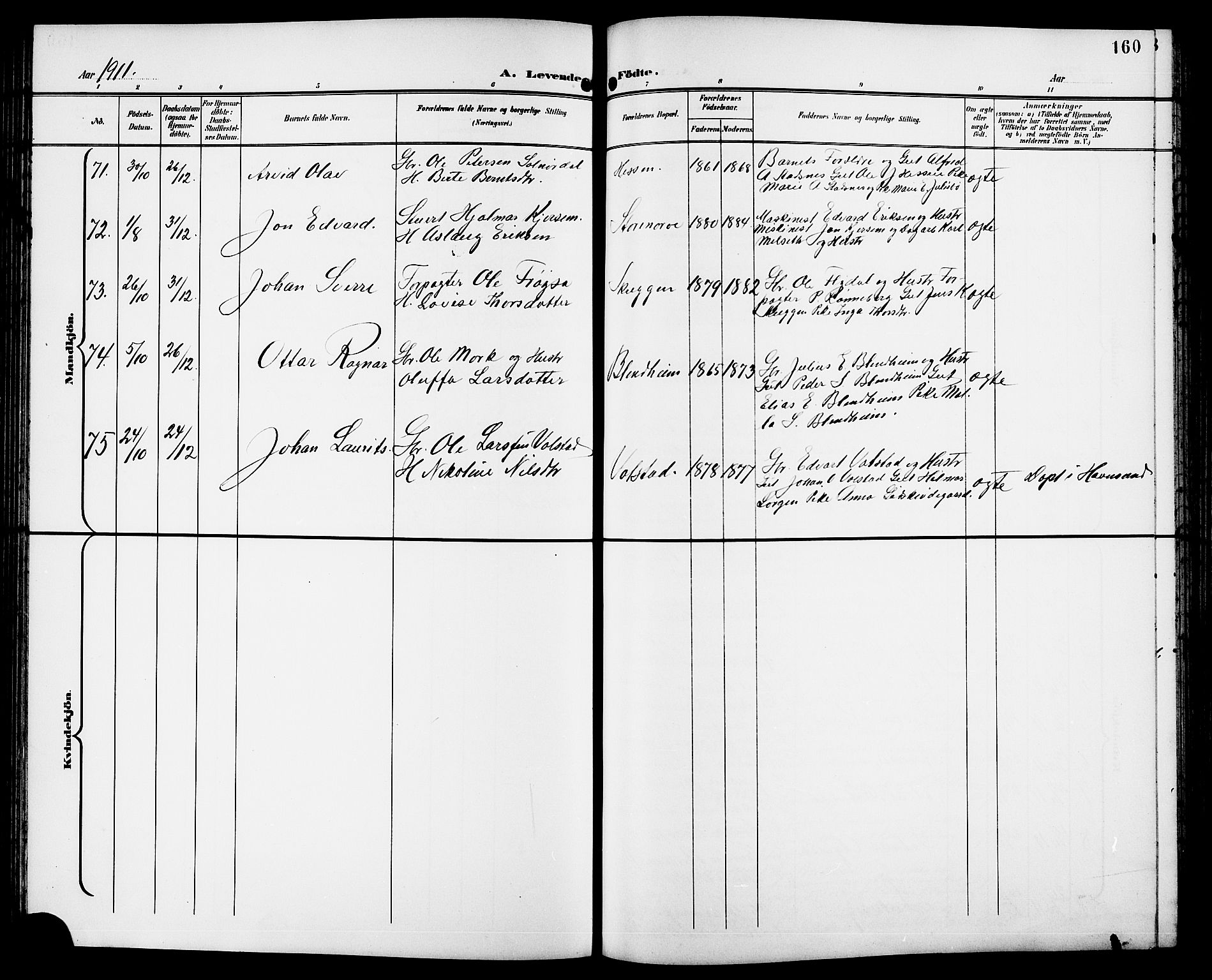 Ministerialprotokoller, klokkerbøker og fødselsregistre - Møre og Romsdal, AV/SAT-A-1454/528/L0432: Parish register (copy) no. 528C13, 1898-1918, p. 160