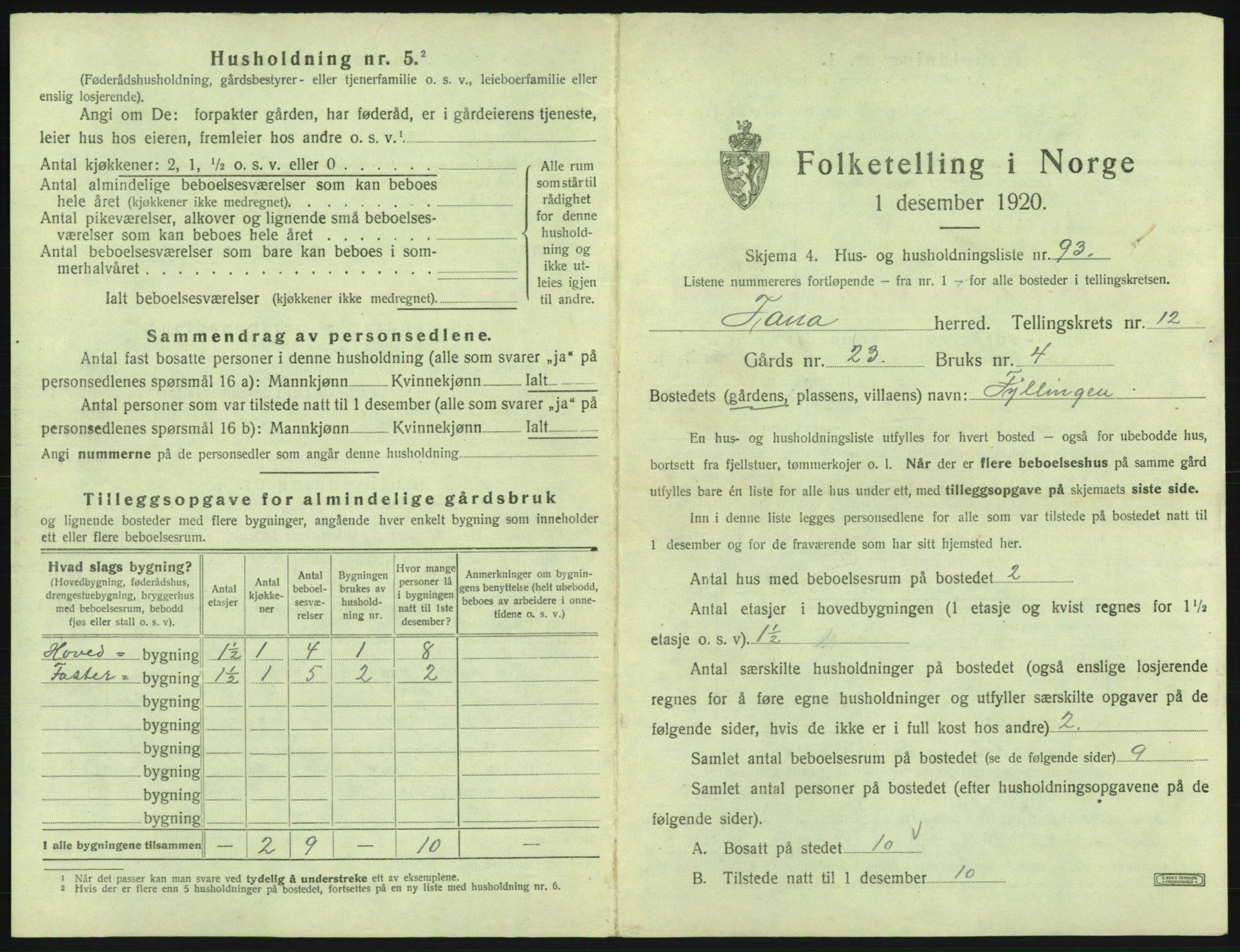 SAB, 1920 census for Fana, 1920, p. 2253