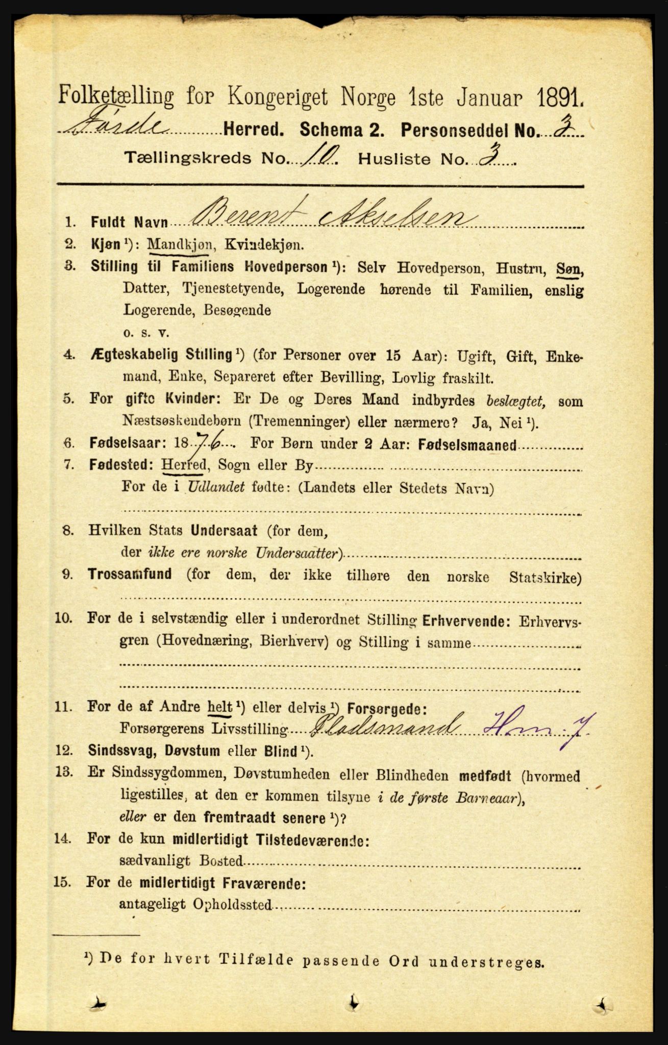 RA, 1891 census for 1432 Førde, 1891, p. 3677