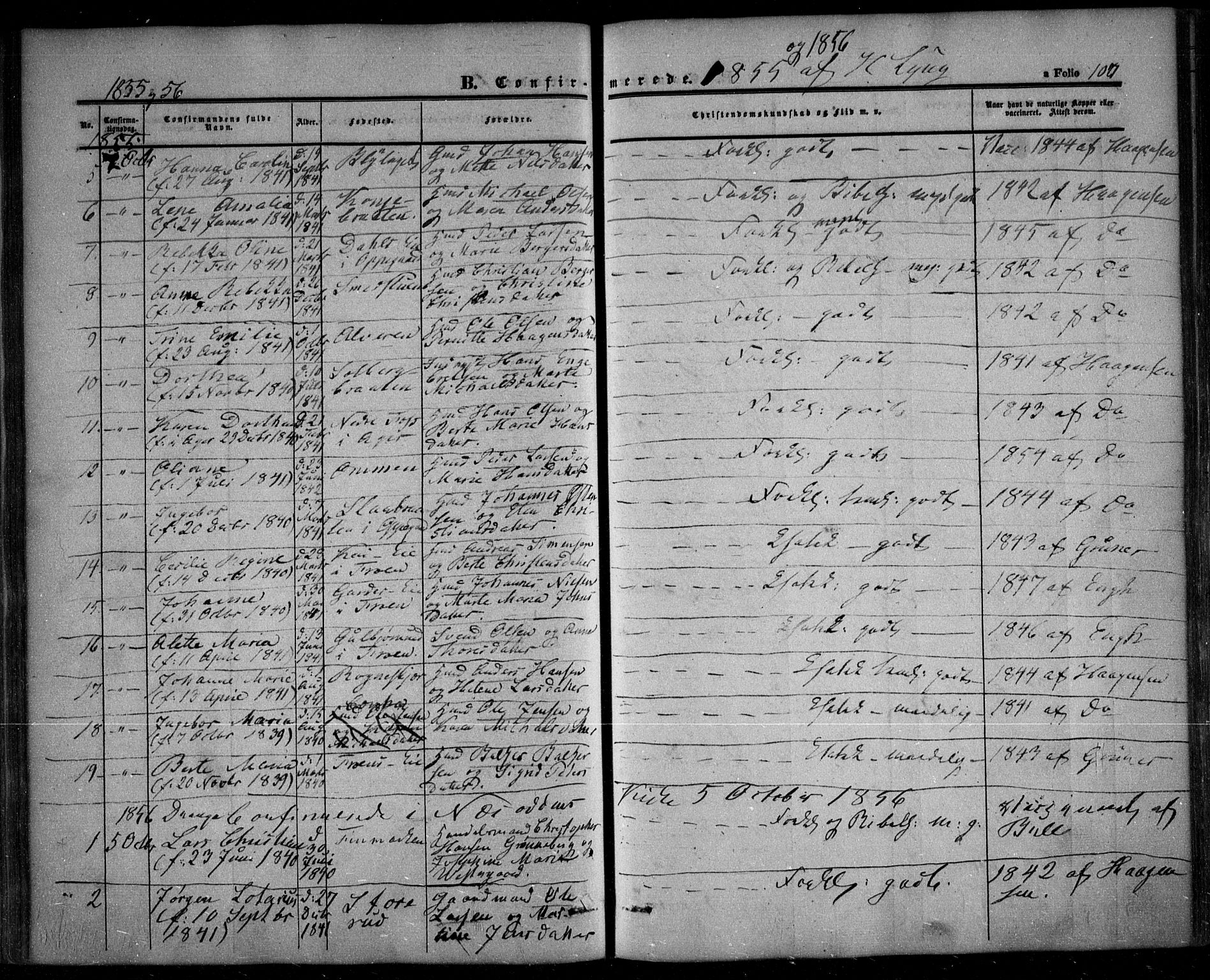 Nesodden prestekontor Kirkebøker, AV/SAO-A-10013/F/Fa/L0007: Parish register (official) no. I 7, 1848-1868, p. 107