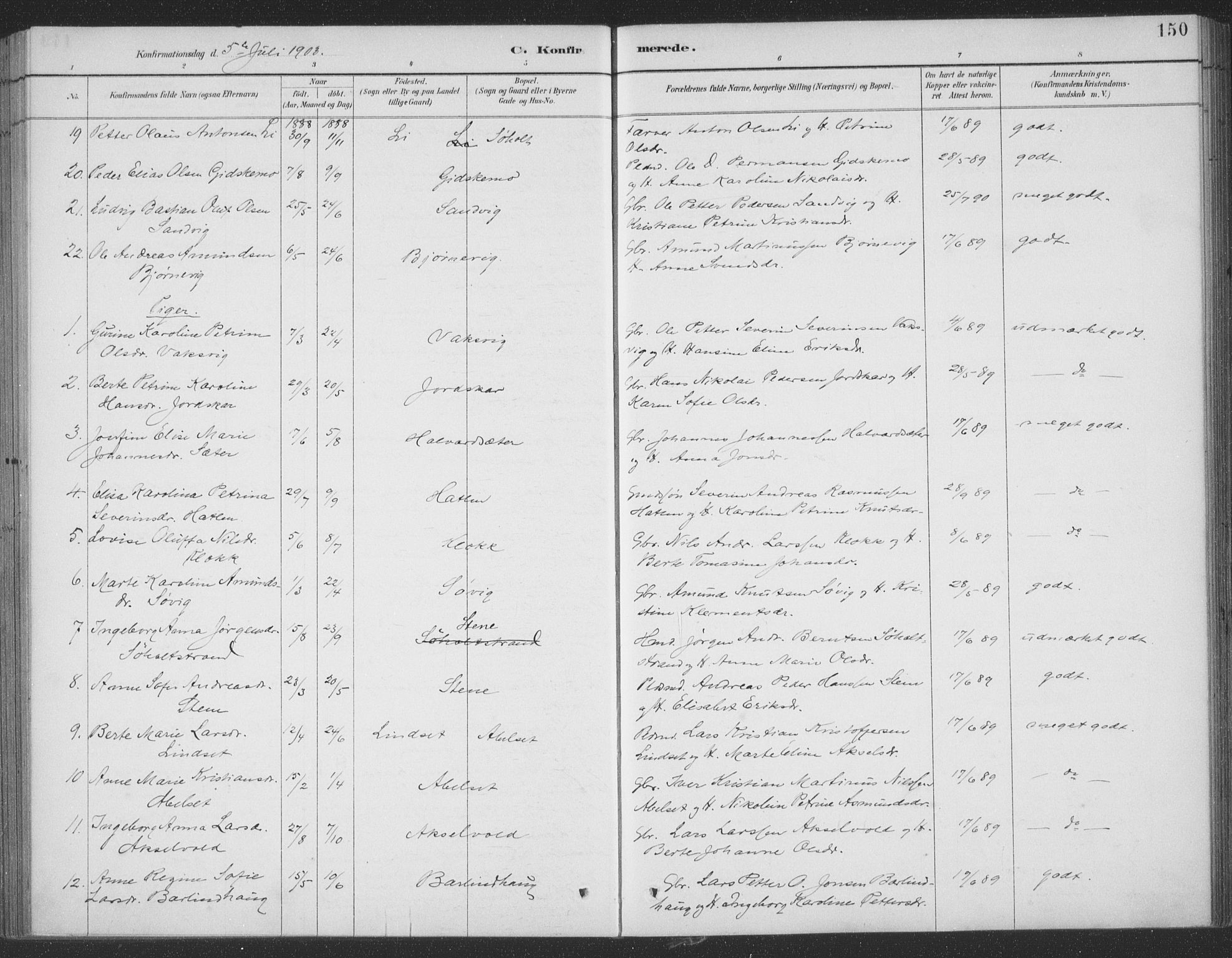 Ministerialprotokoller, klokkerbøker og fødselsregistre - Møre og Romsdal, AV/SAT-A-1454/522/L0316: Parish register (official) no. 522A11, 1890-1911, p. 150