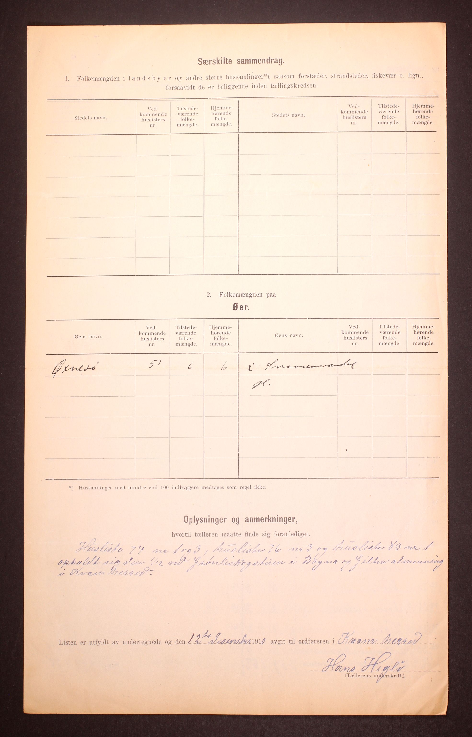 RA, 1910 census for Kvam, 1910, p. 6