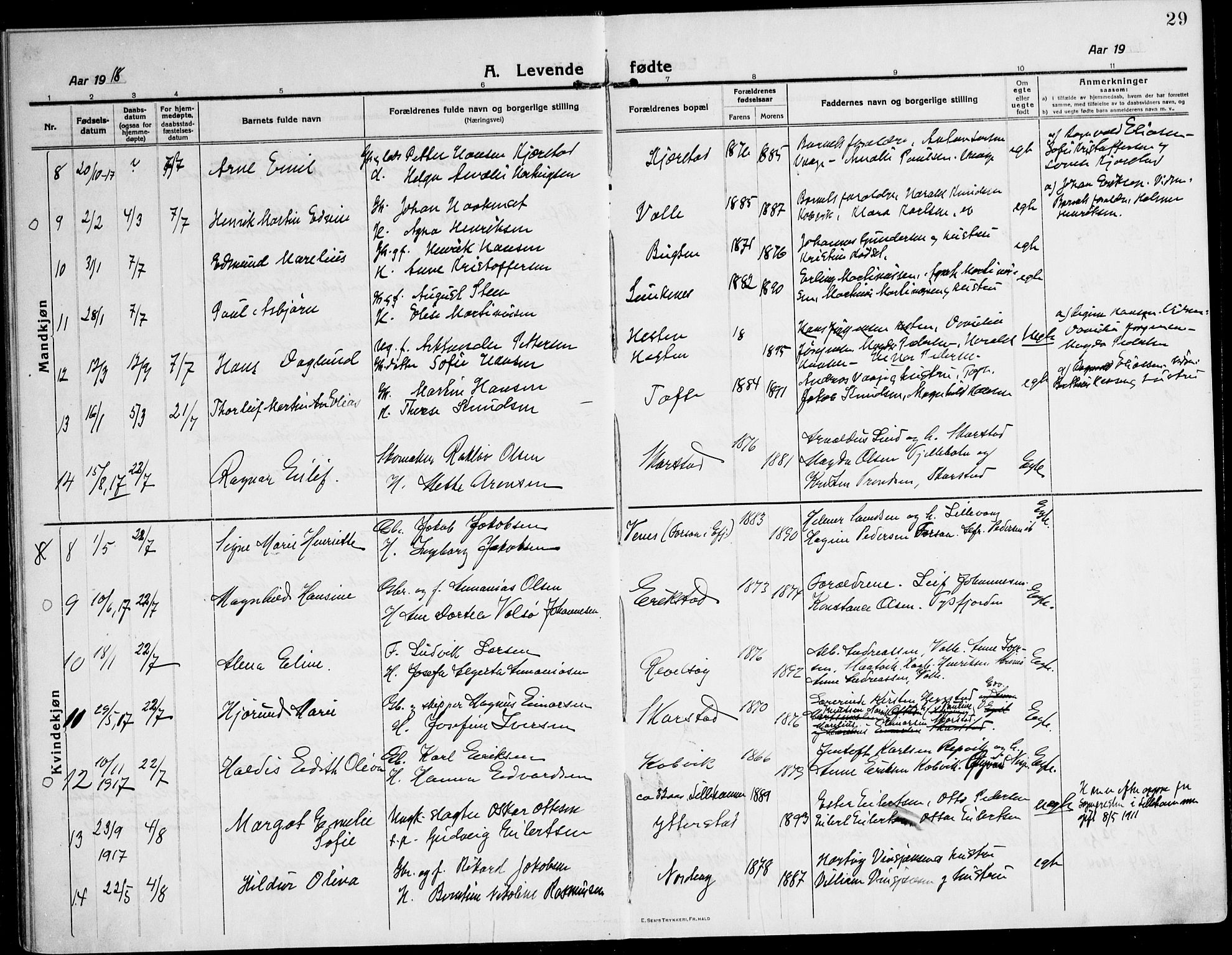 Ministerialprotokoller, klokkerbøker og fødselsregistre - Nordland, AV/SAT-A-1459/872/L1037: Parish register (official) no. 872A12, 1914-1925, p. 29