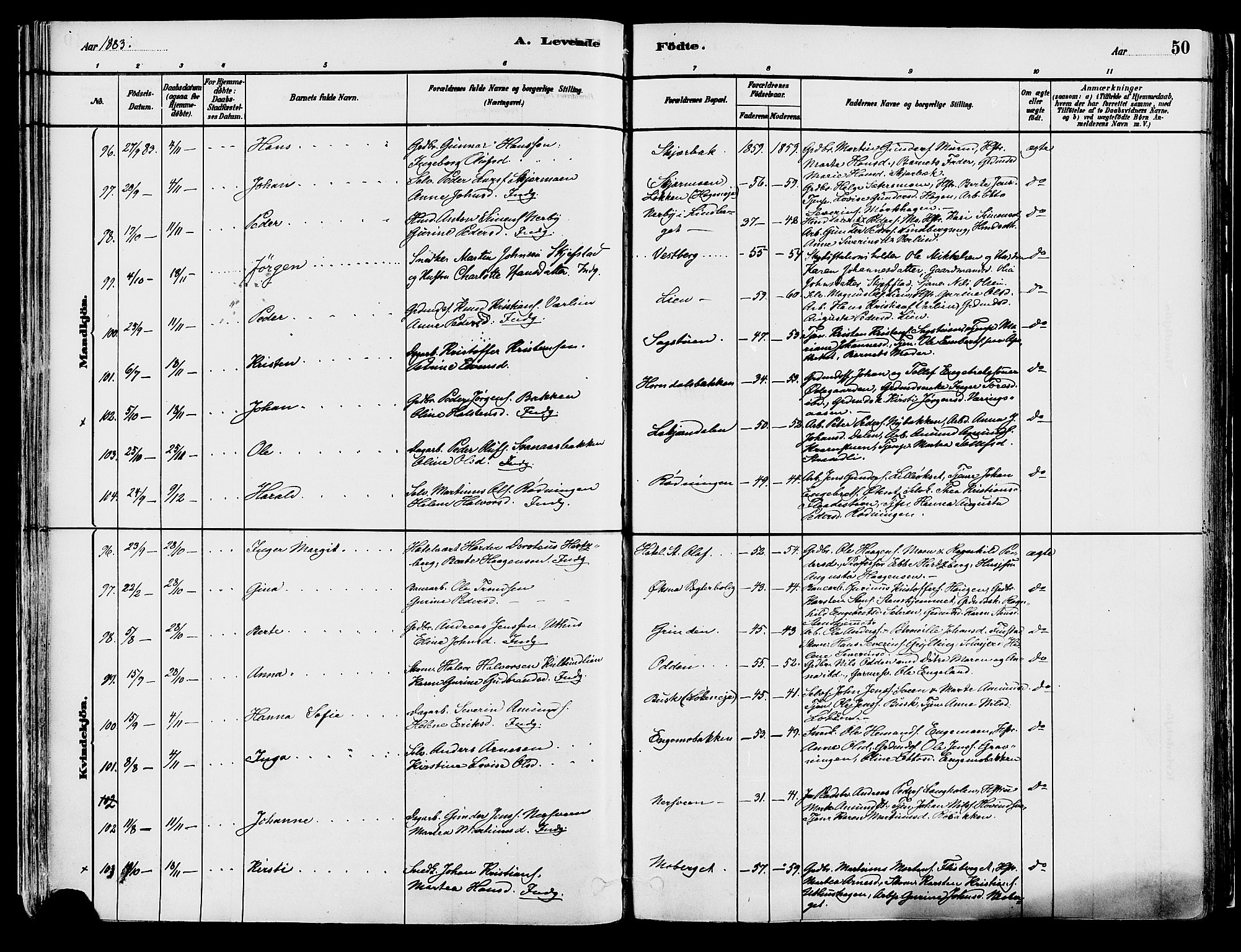 Elverum prestekontor, AV/SAH-PREST-044/H/Ha/Haa/L0013: Parish register (official) no. 13, 1880-1890, p. 50