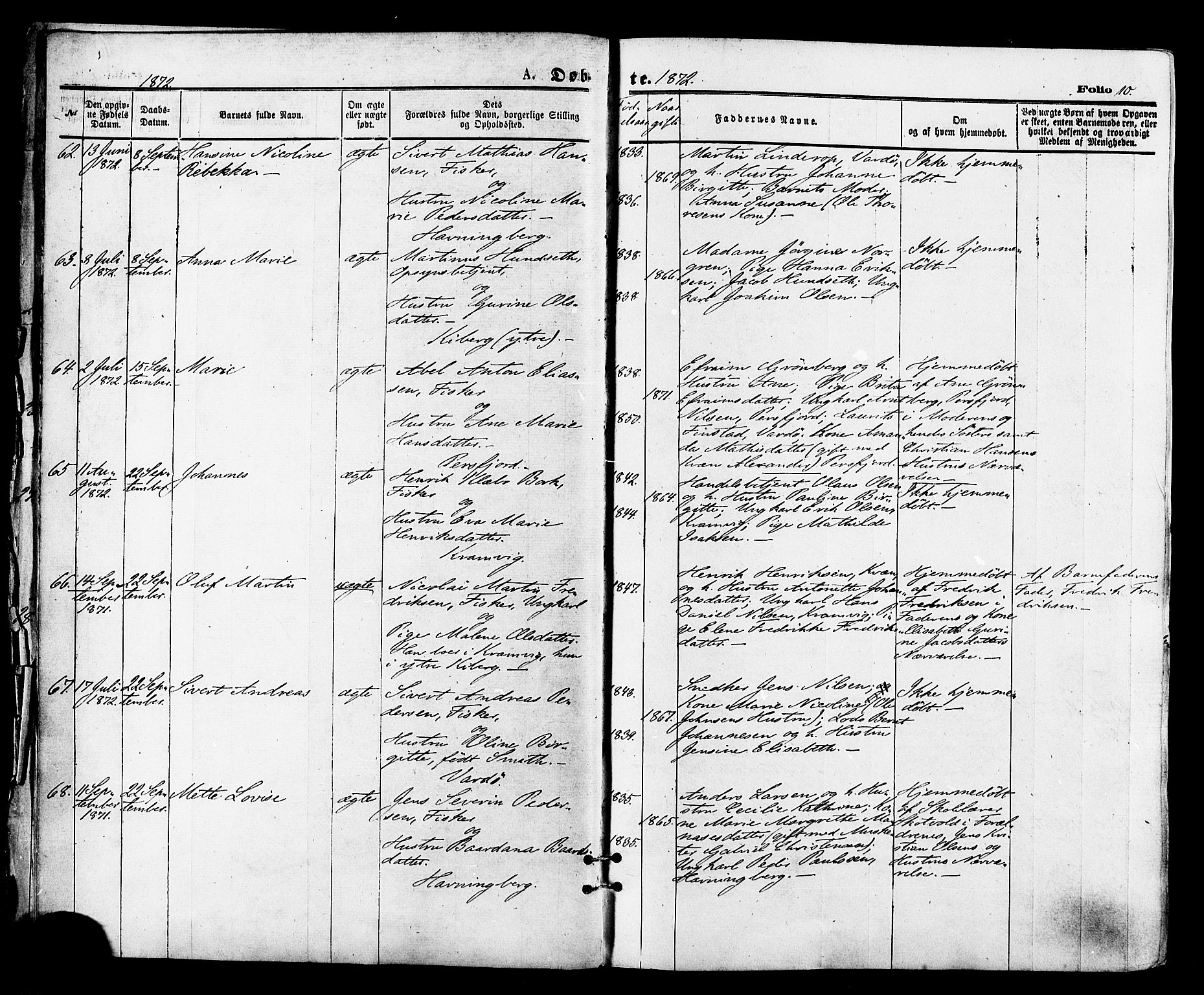 Vardø sokneprestkontor, AV/SATØ-S-1332/H/Ha/L0005kirke: Parish register (official) no. 5, 1872-1878, p. 10