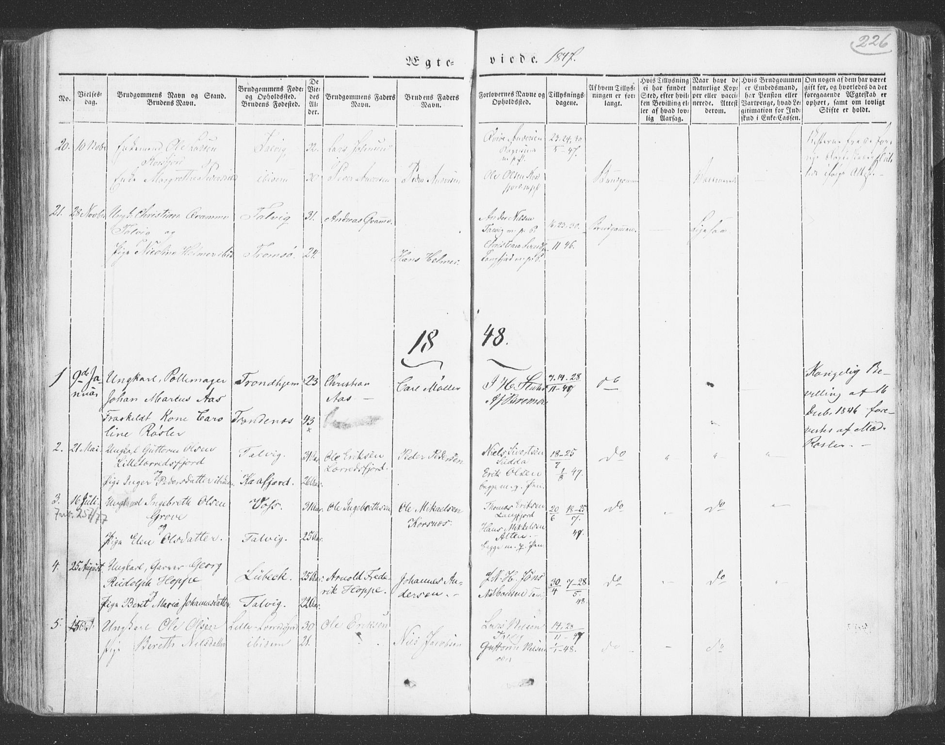 Talvik sokneprestkontor, SATØ/S-1337/H/Ha/L0009kirke: Parish register (official) no. 9, 1837-1852, p. 226