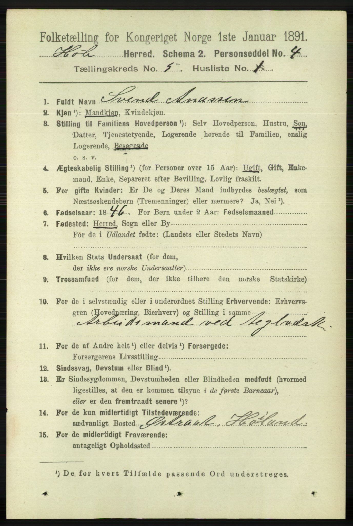 RA, 1891 census for 1128 Høle, 1891, p. 1056