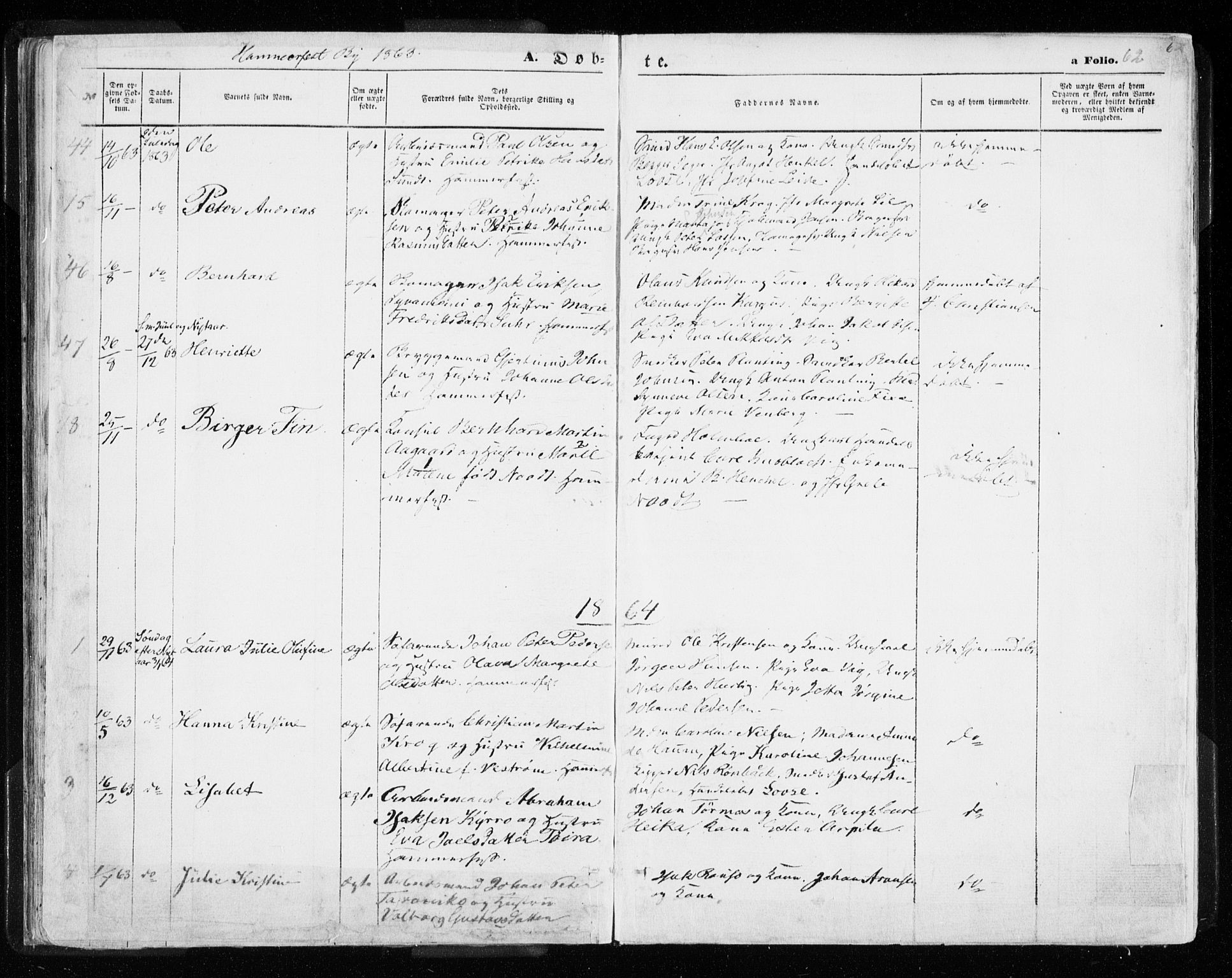 Hammerfest sokneprestkontor, SATØ/S-1347/H/Ha/L0005.kirke: Parish register (official) no. 5, 1857-1869, p. 62
