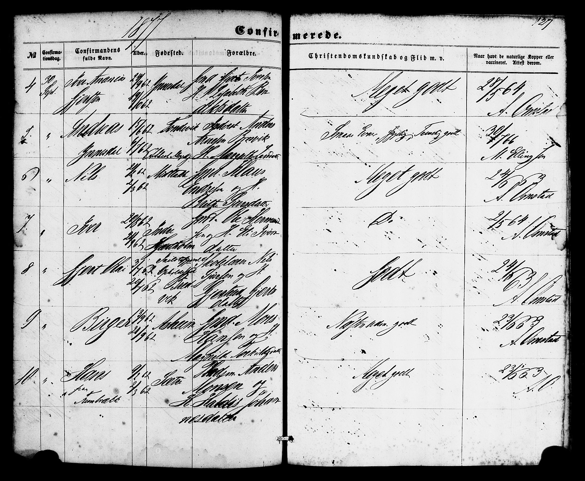 Gulen sokneprestembete, SAB/A-80201/H/Haa/Haac/L0001: Parish register (official) no. C 1, 1859-1881, p. 127