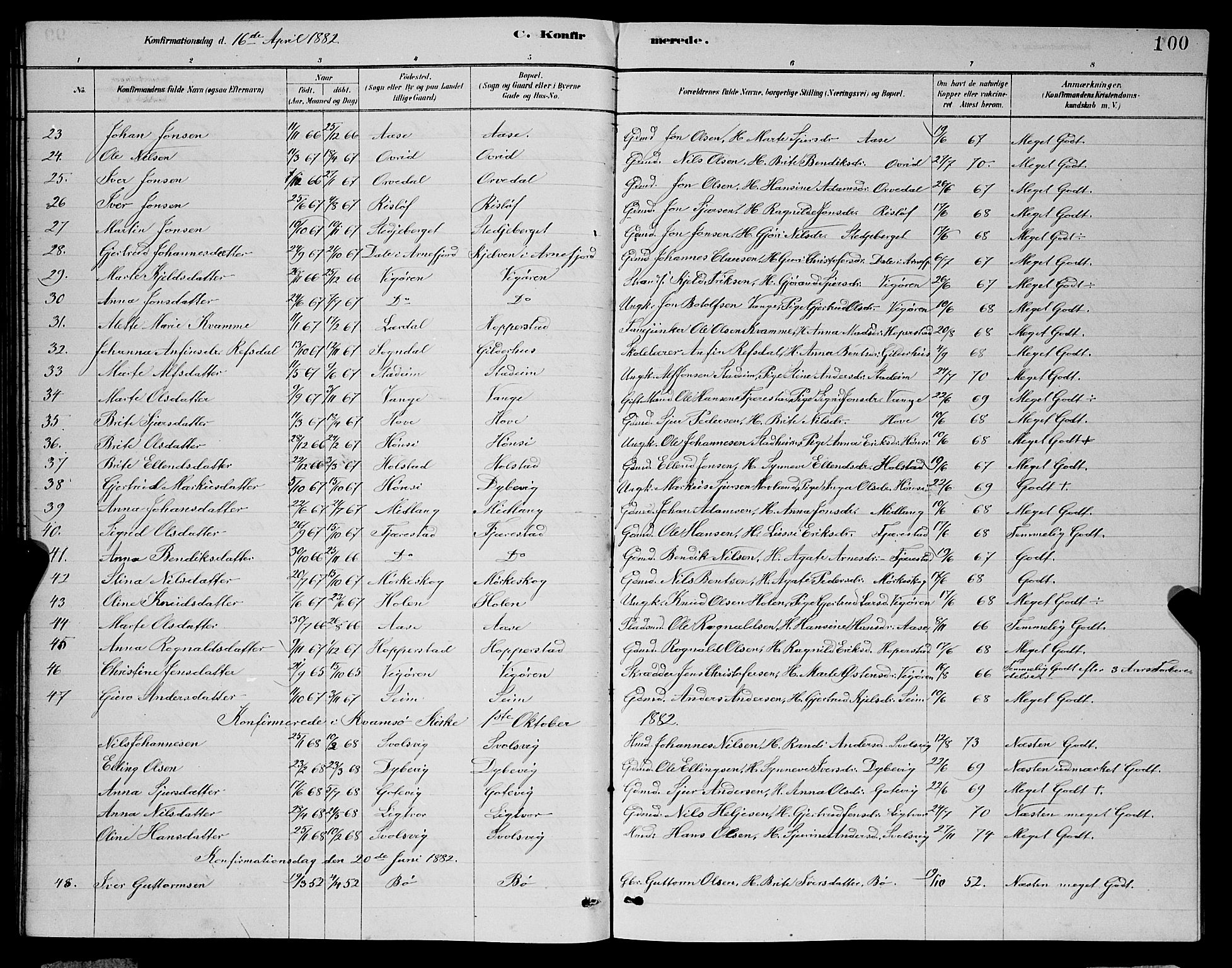 Vik sokneprestembete, SAB/A-81501: Parish register (copy) no. A 3, 1878-1894, p. 100